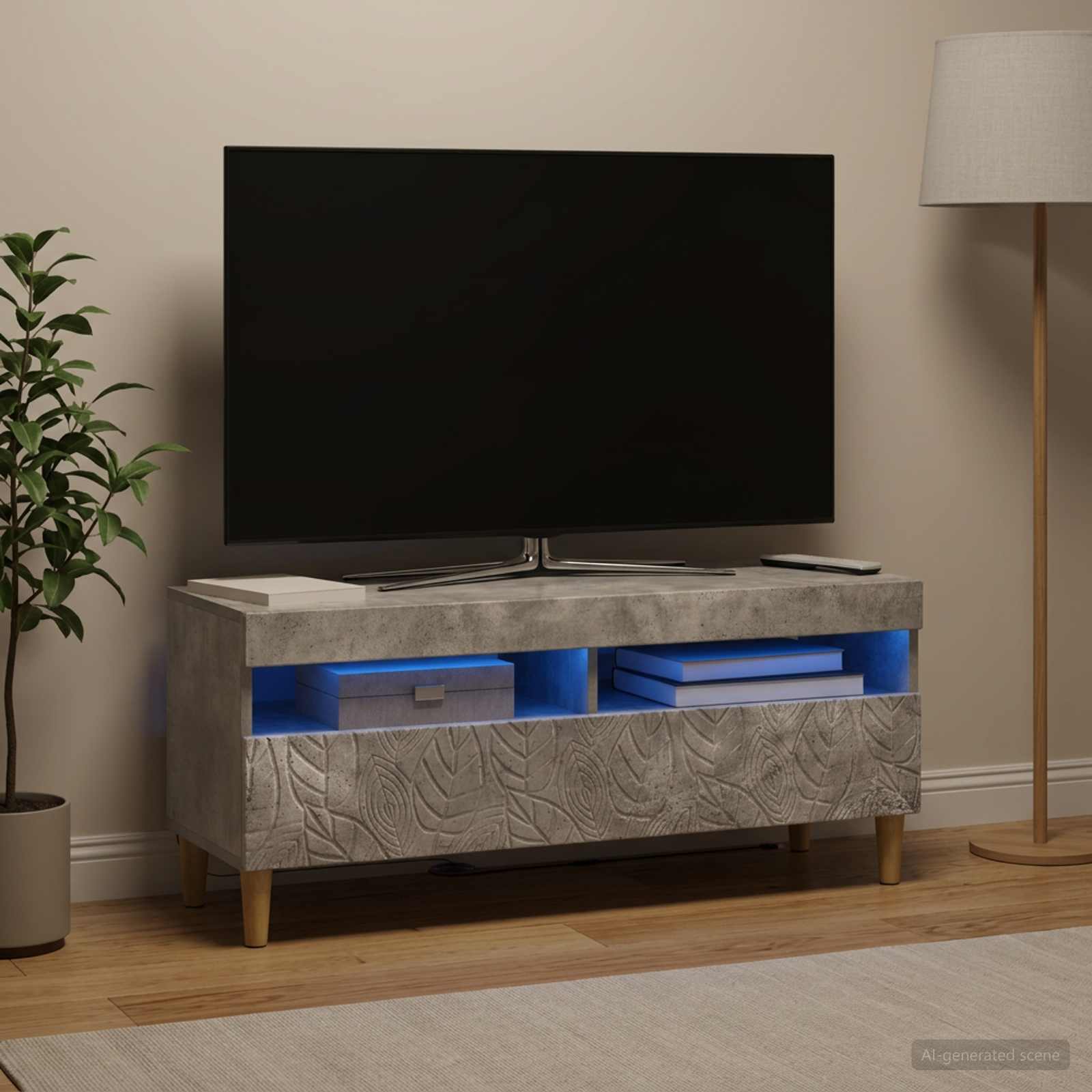 LED TV-kaappi Betoninharmaa Tekninen puu