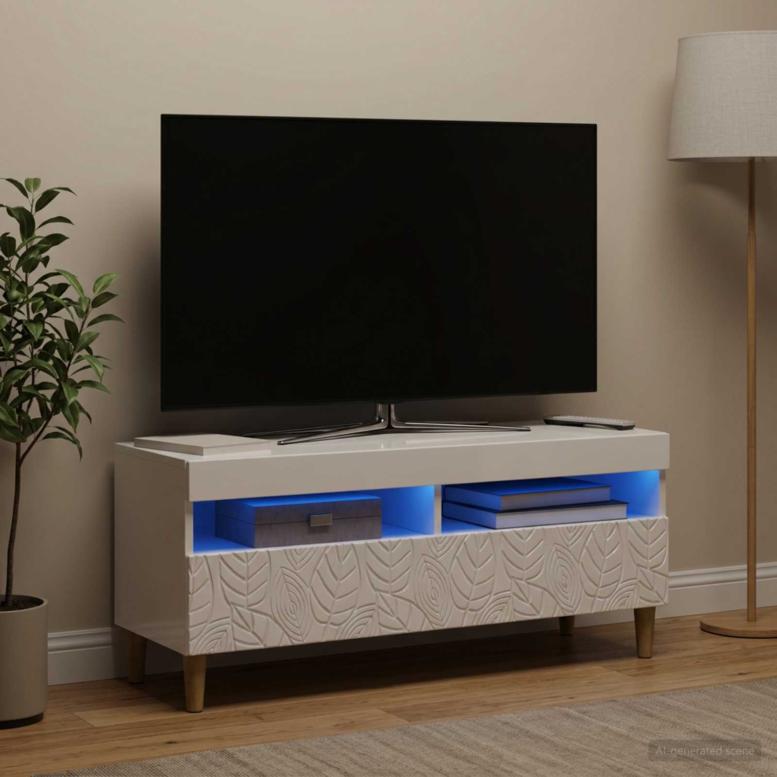 LED TV-kaappi Korkeakiiltoinen valkoinen Tekninen puu