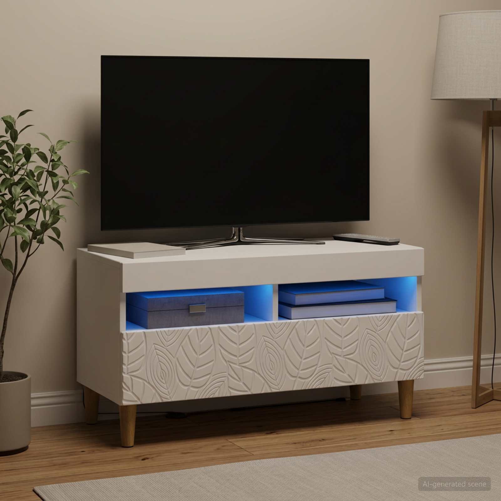 LED TV-kaappi valkoinen Tekninen puu