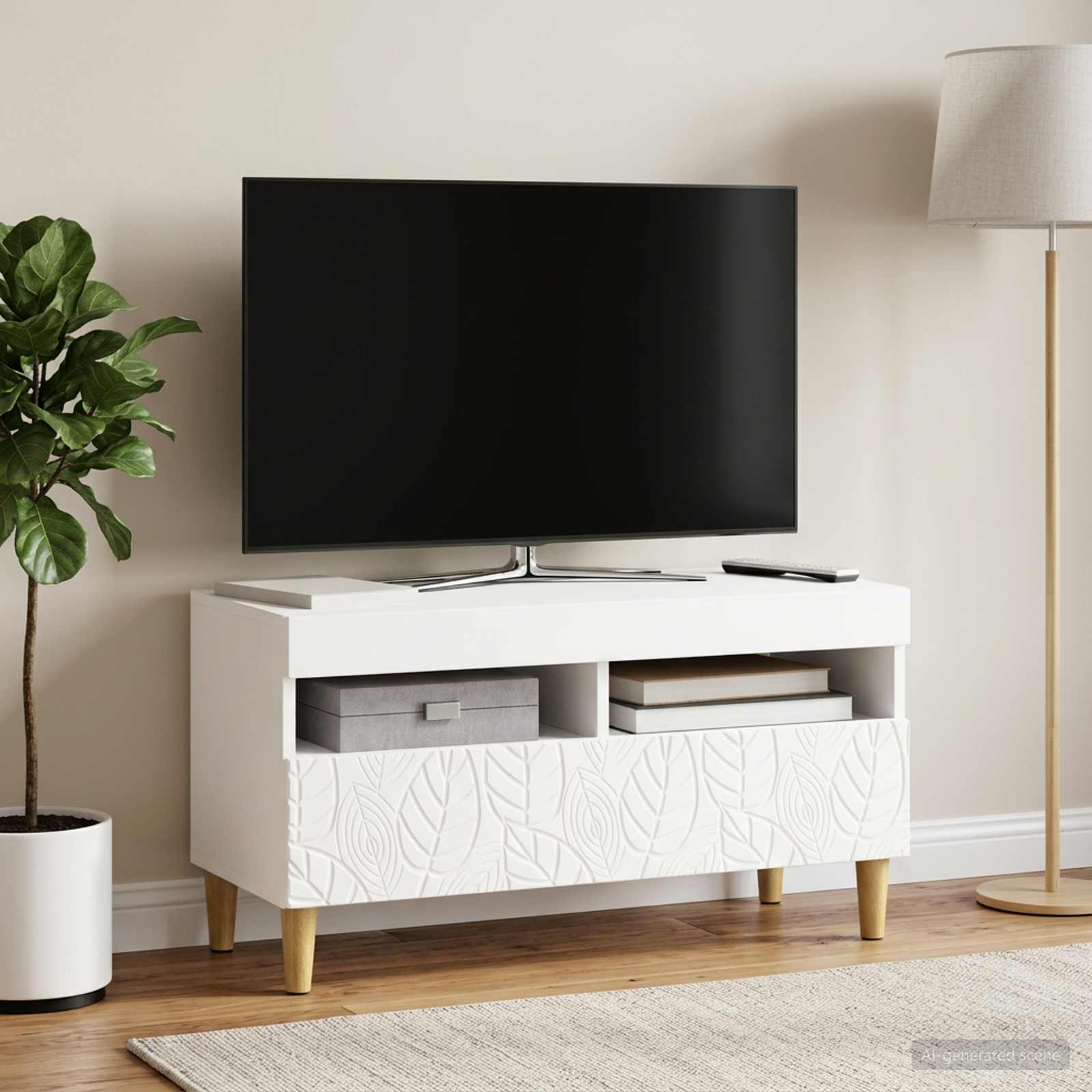 LED TV-kaappi valkoinen Tekninen puu - Image 4