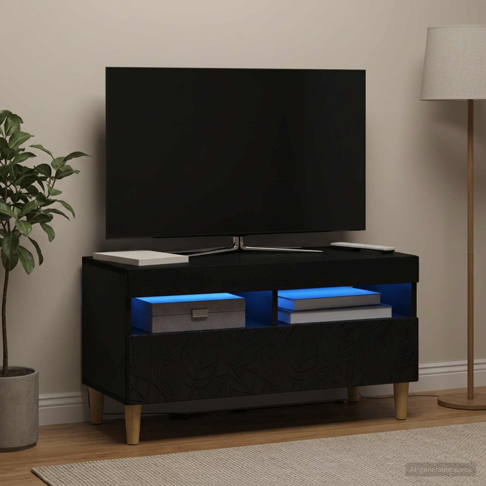 LED TV-kaappi Musta Tekninen puu