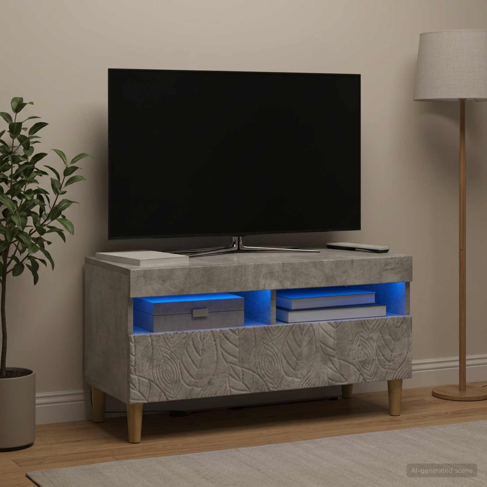 LED TV-kaappi Betoninharmaa Tekninen puu
