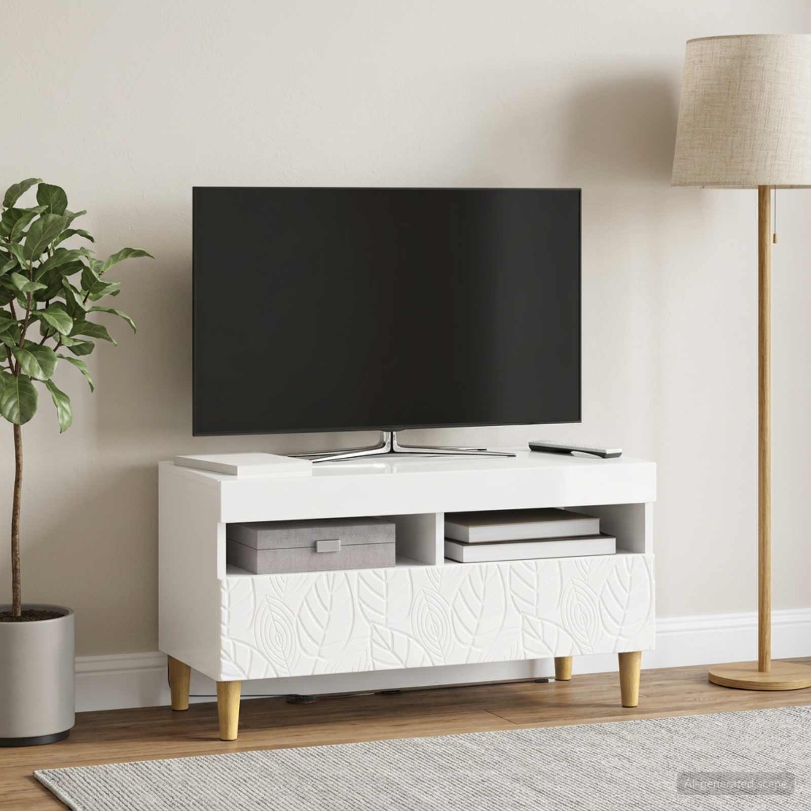 LED TV-kaappi Korkeakiiltoinen valkoinen Tekninen puu
