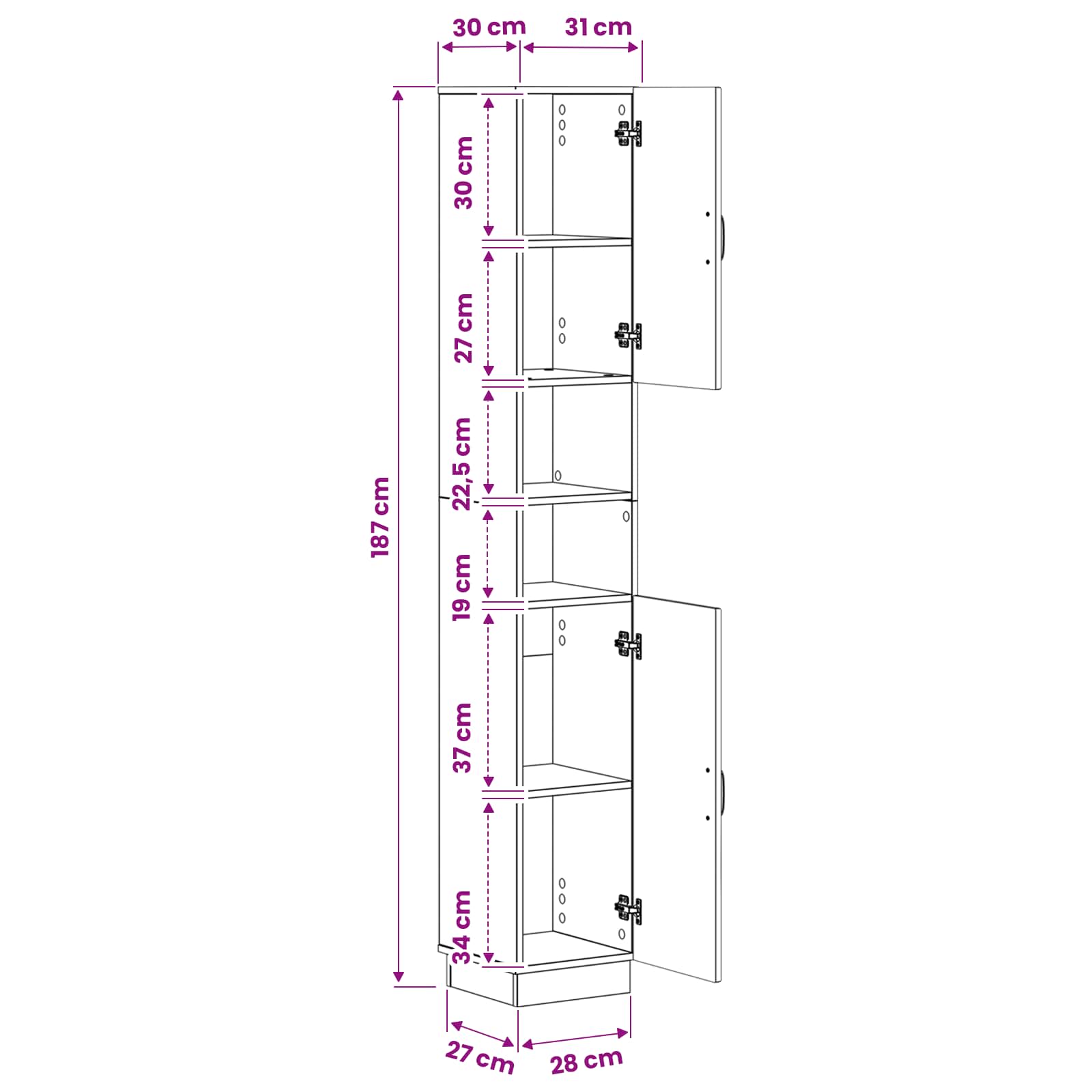 Bathroom Cabinet with Open Shelf HOORN size guide