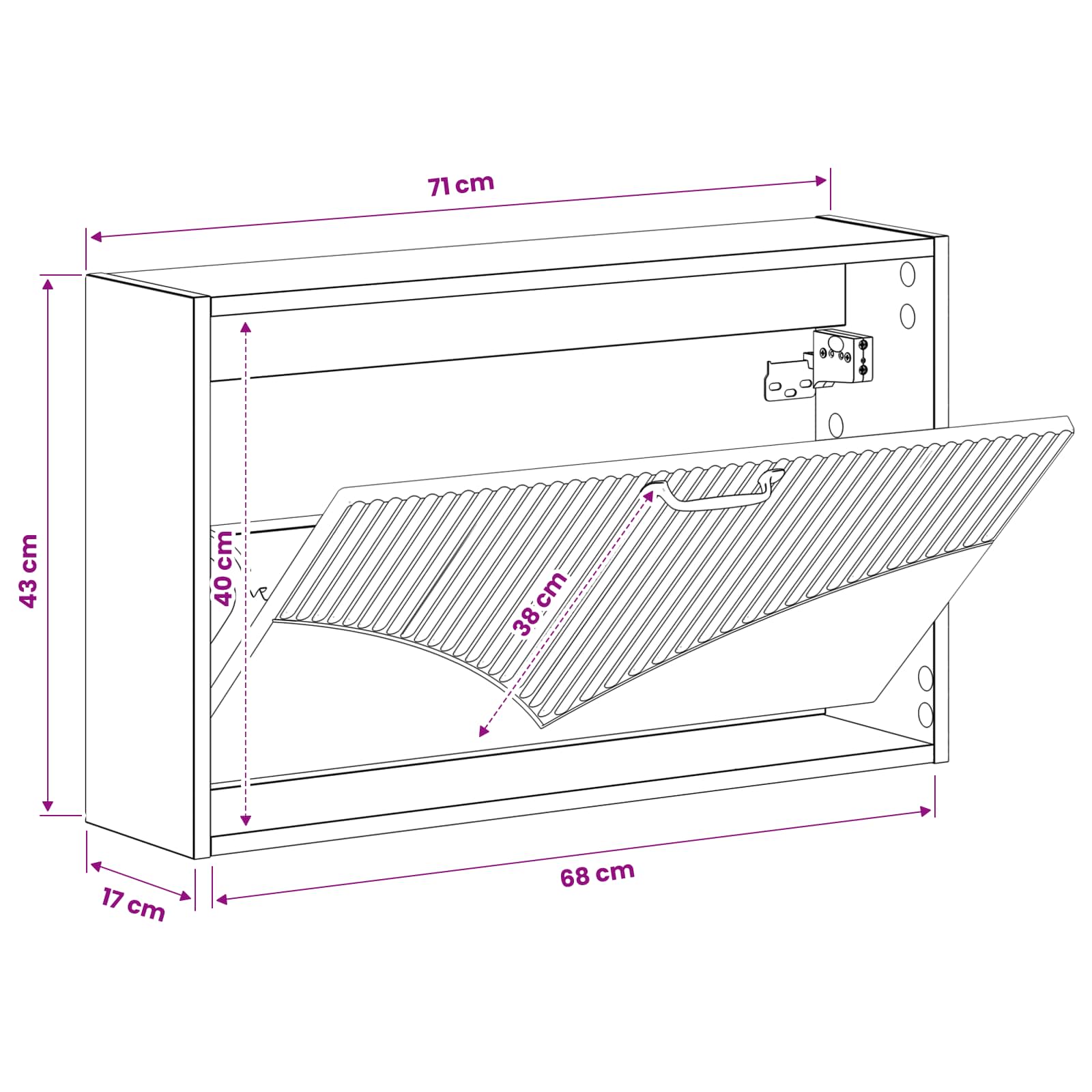 Wandgemonteerde Schoenkast HOORN 71 x 17 x 43 cm Bewerkt hout image 8