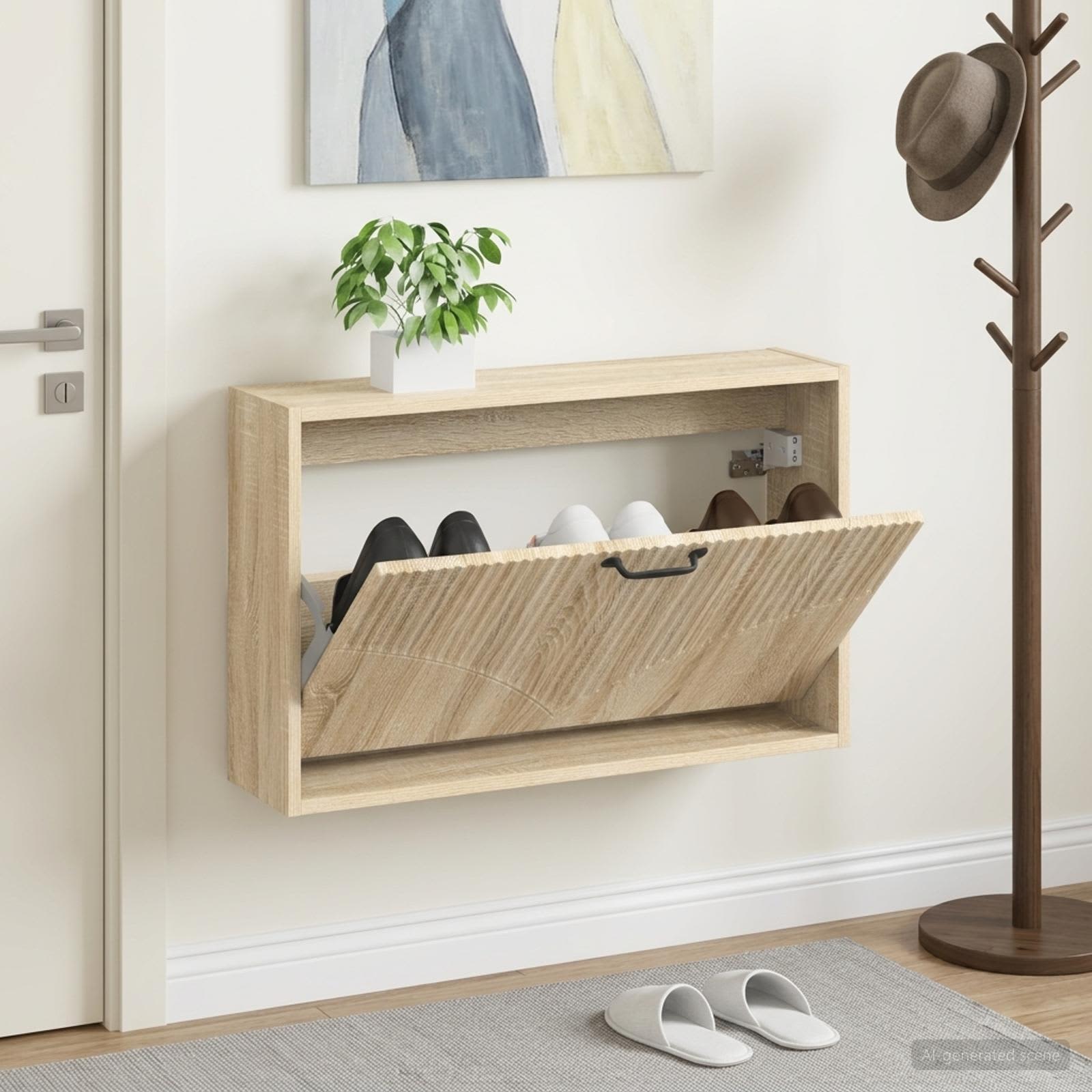 Vægmonteret skoskab HOORN 71 x 17 x 43 cm i konstrueret træ - sonoma-eg