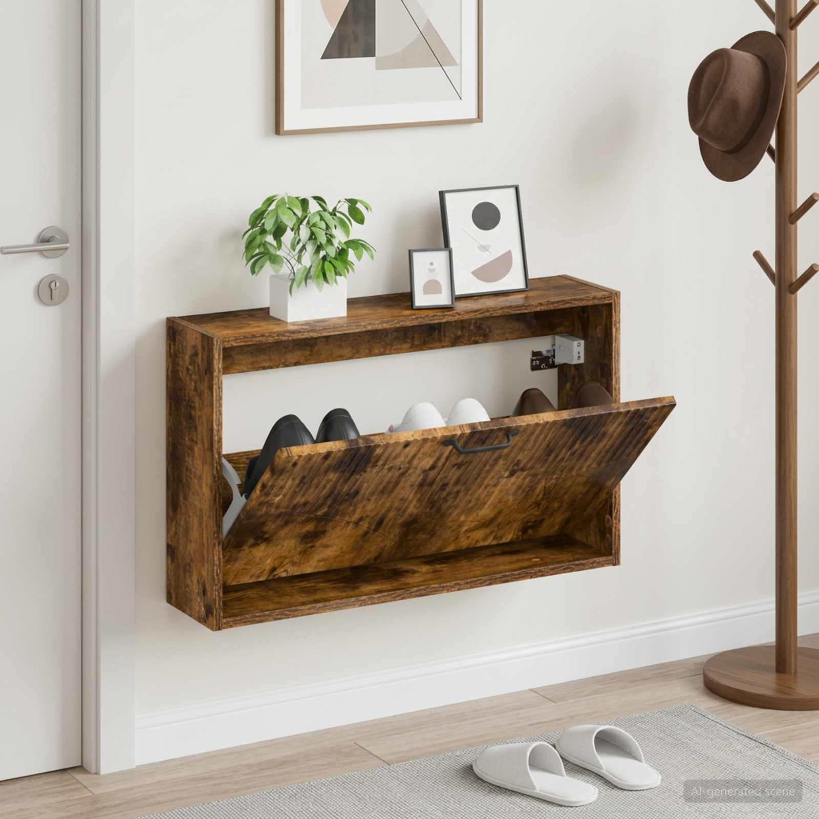 vidaXL Wandgemonteerde Schoenkast HOORN 71 x 17 x 43 cm Bewerkt hout