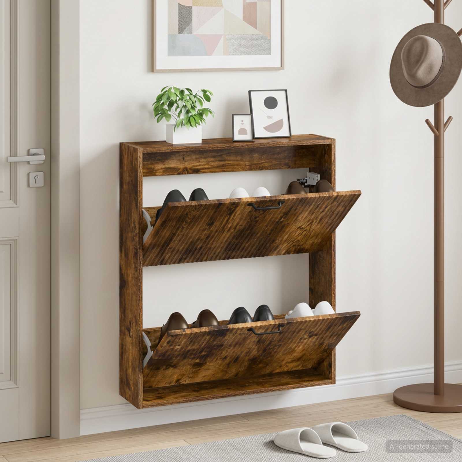 vidaXL Wandgemonteerde Schoenkast HOORN 71 x 17 x 86 cm Bewerkt hout