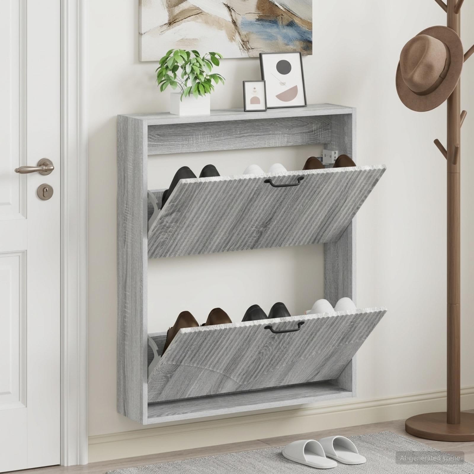 vidaXL Wandgemonteerde Schoenkast HOORN 71 x 17 x 86 cm Bewerkt hout