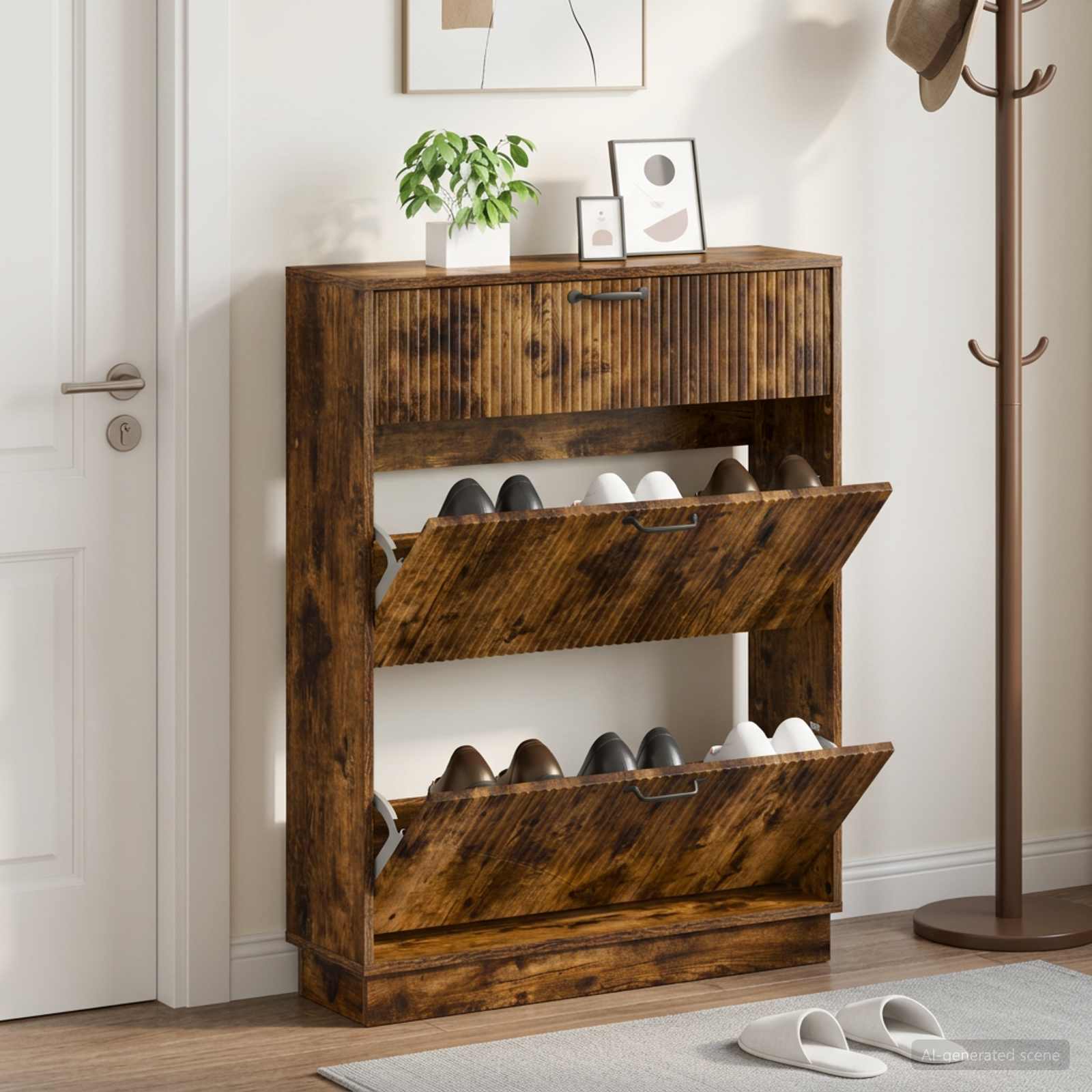 vidaXL Schoenenkast HOORN 78 x 24 x 100 cm Bewerkt hout Gerookt eiken