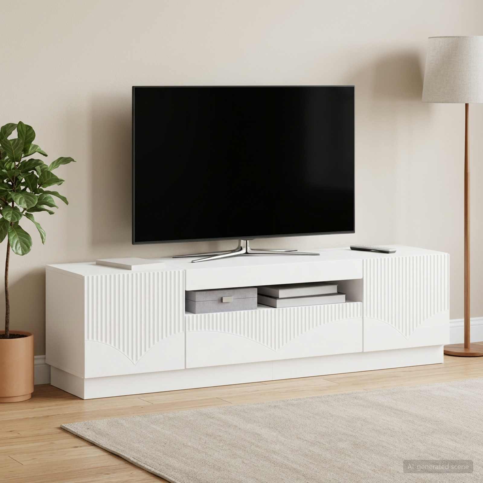 LED TV-kaappi valkoinen Tekninen puu