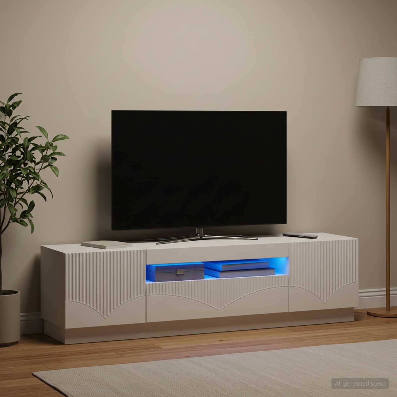 LED TV-kaappi valkoinen Tekninen puu - Image 4