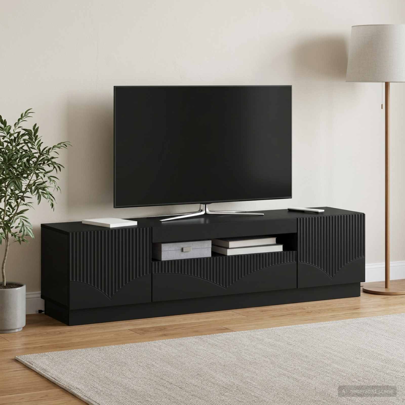 LED TV-kaappi Musta Tekninen puu