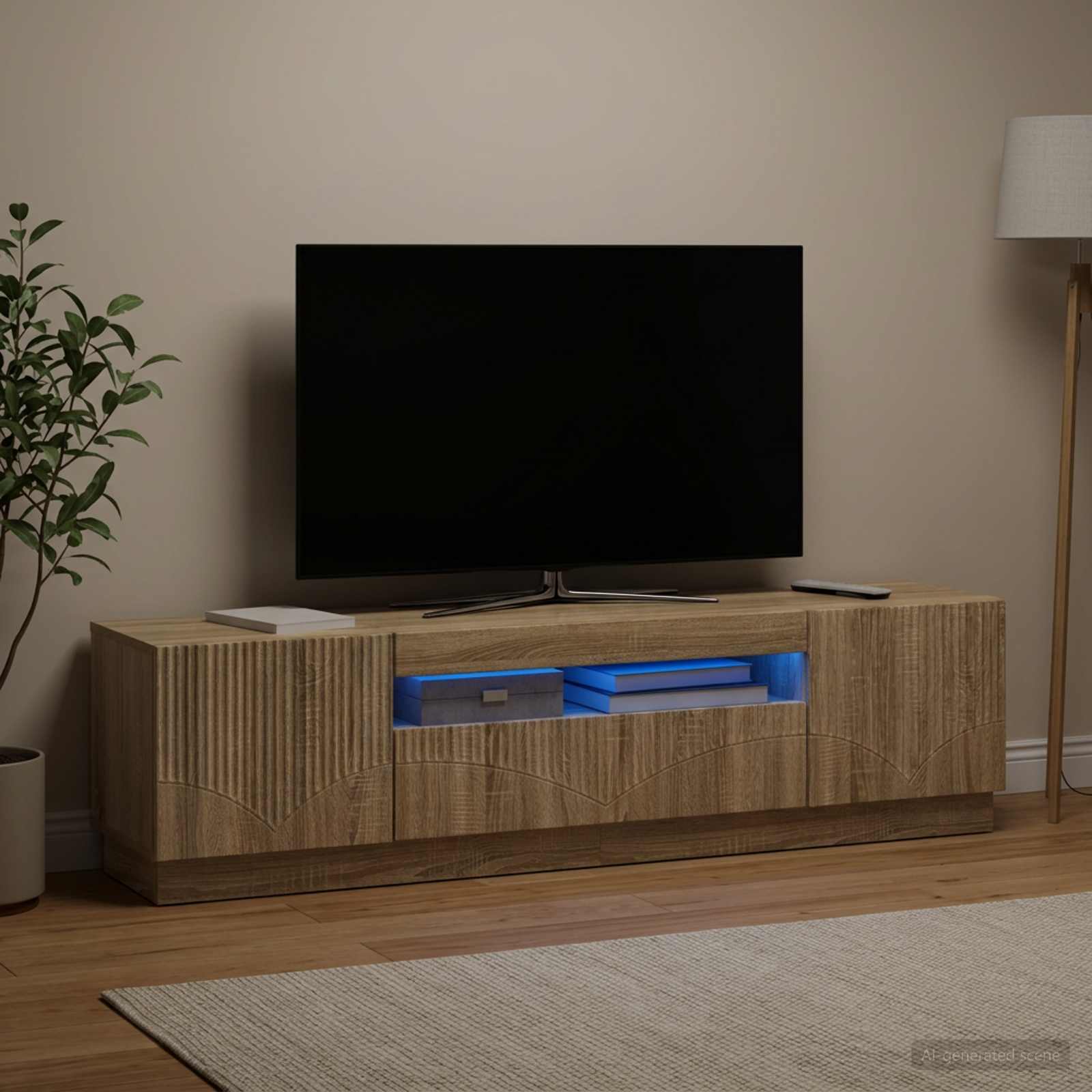 LED TV-kaappi Sonoma-tammi Tekninen puu - Image 4