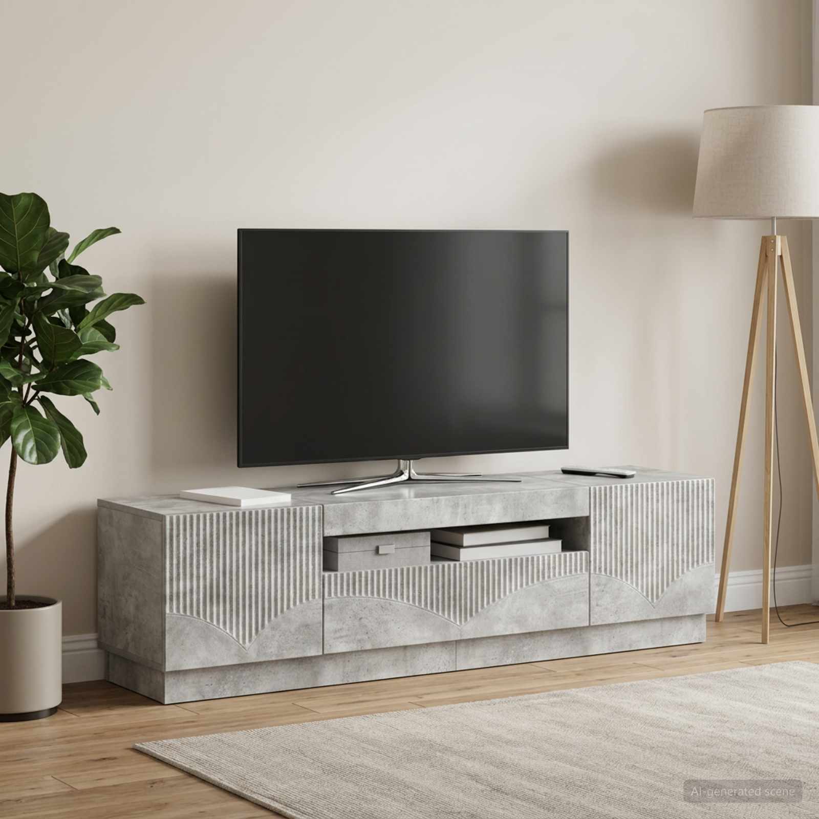 LED TV-kaappi Betoninharmaa Tekninen puu