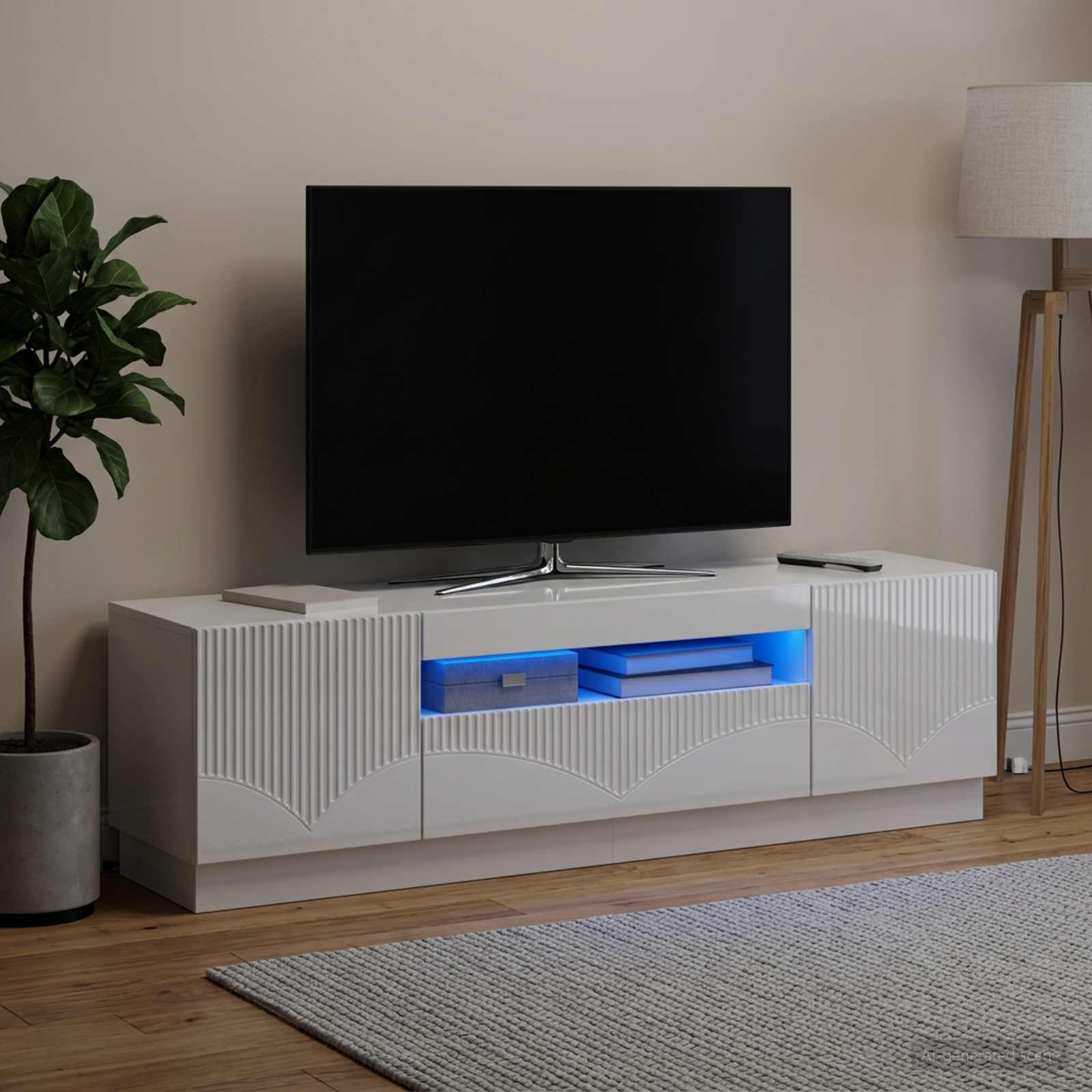 LED TV-kaappi Korkeakiiltoinen valkoinen Tekninen puu