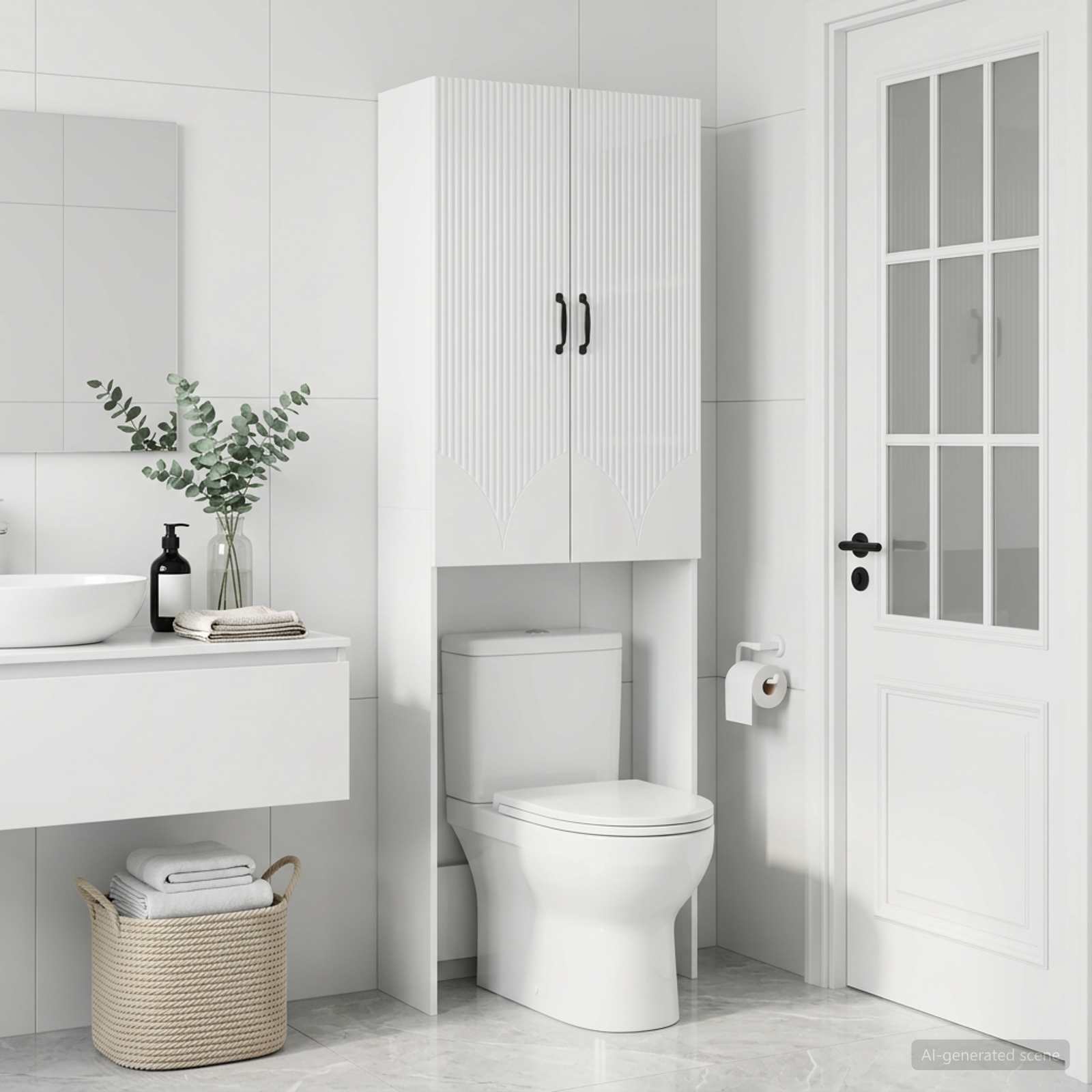 vidaXL Toiletkast HOORN Hoogglans Wit 66 x 25,5 x 190 cm Bewerkt hout