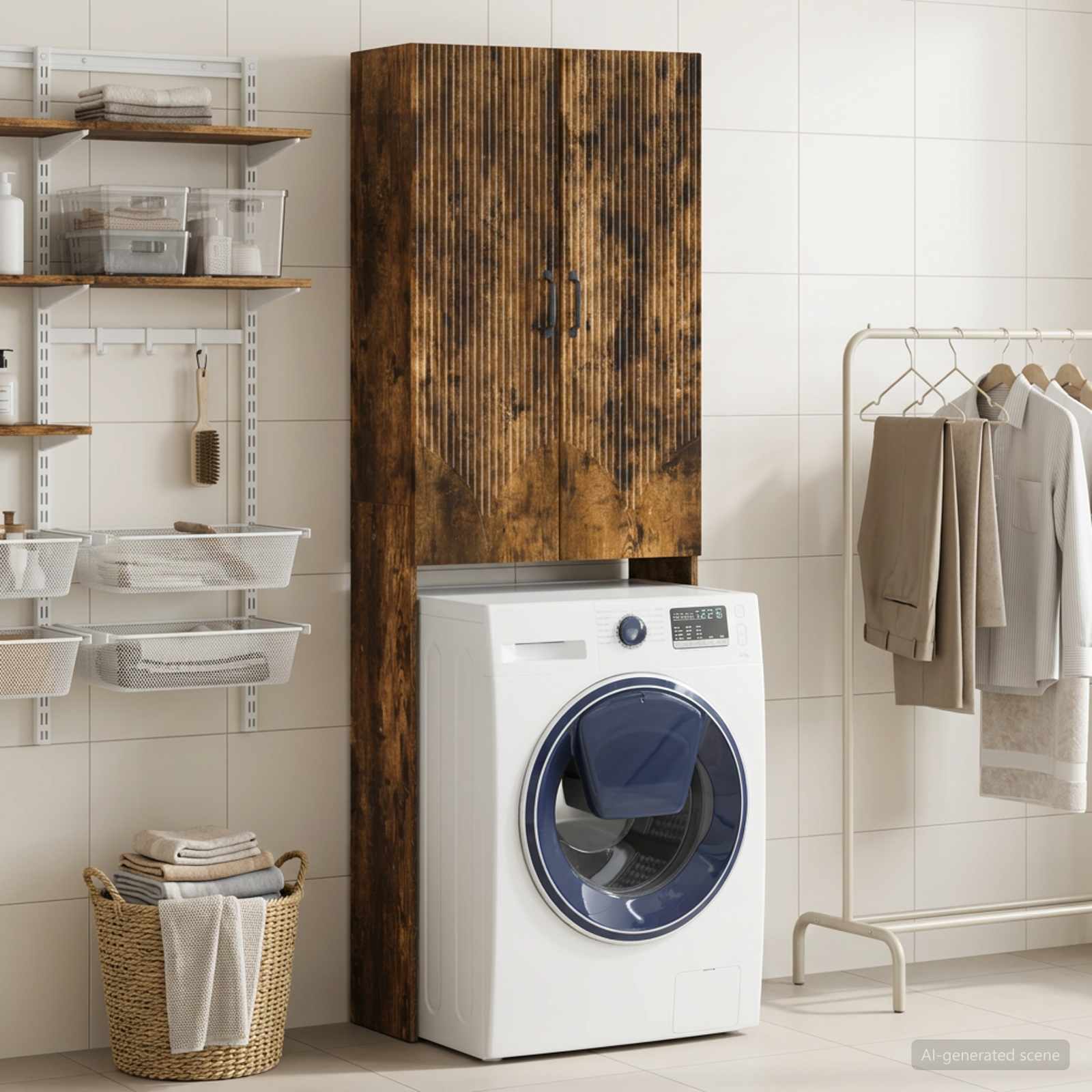 vidaXL Toiletkast HOORN Gerookt eiken 66 x 25,5 x 190 cm Bewerkt hout