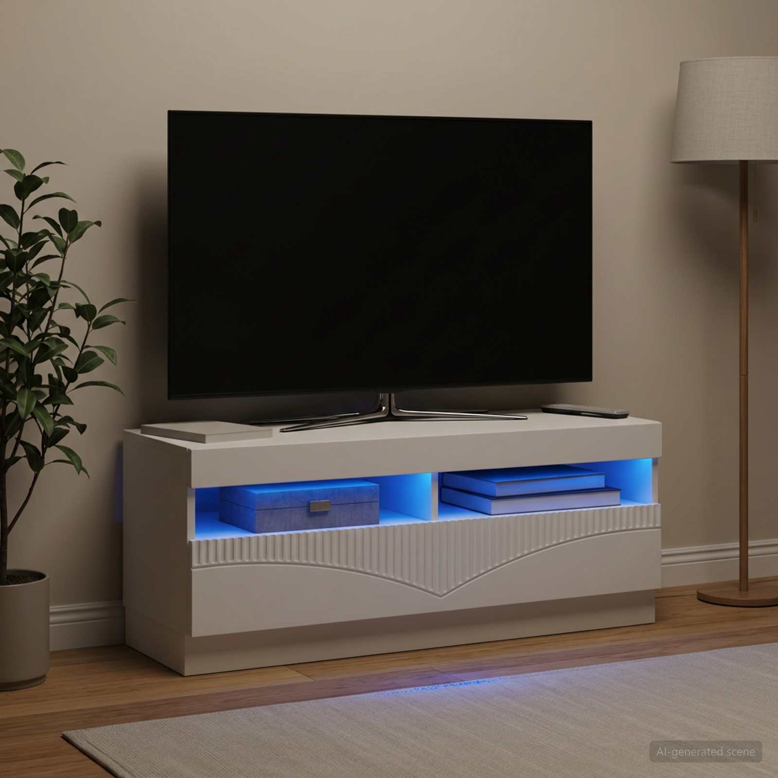 LED TV-kaappi valkoinen Tekninen puu - Image 4