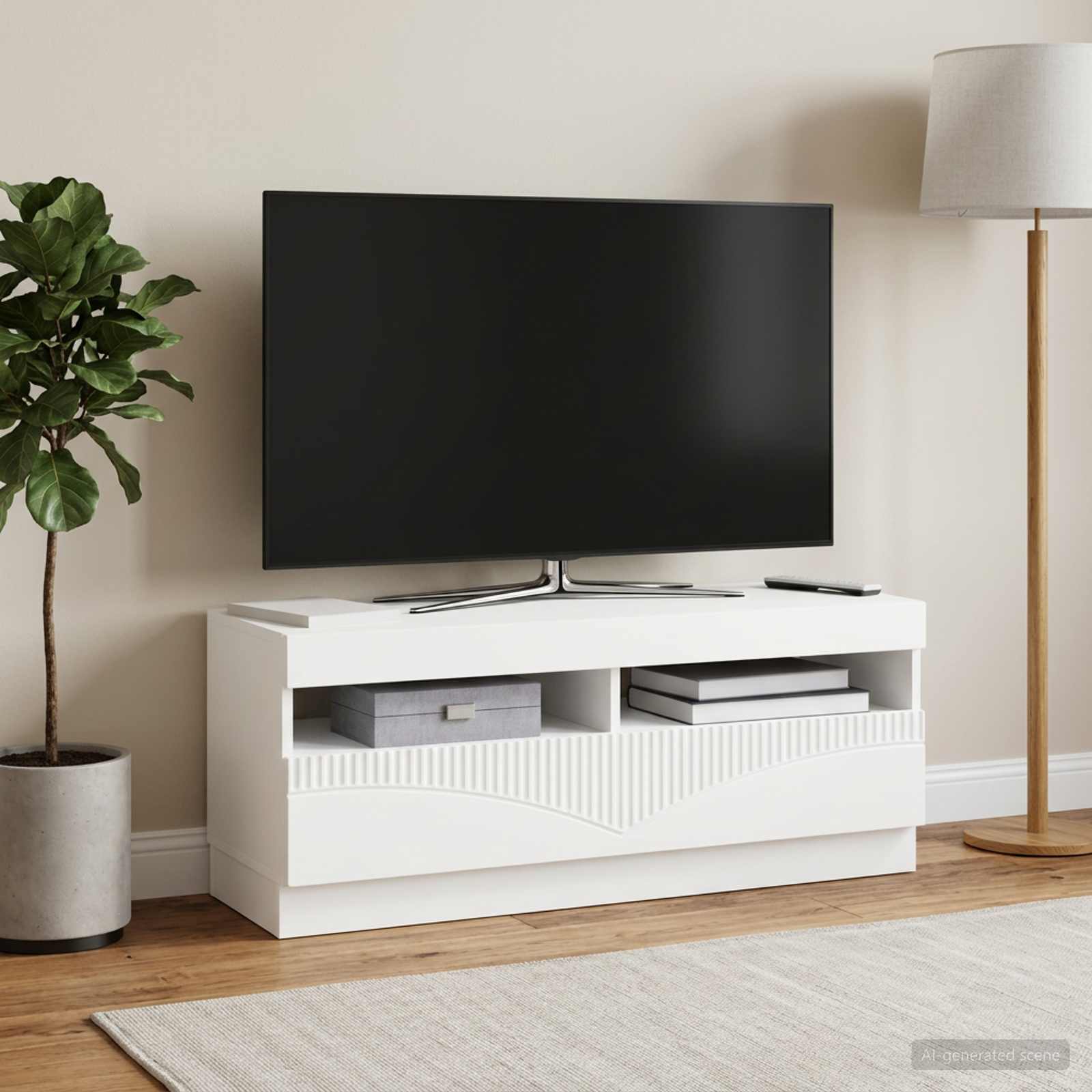 LED TV-kaappi valkoinen Tekninen puu