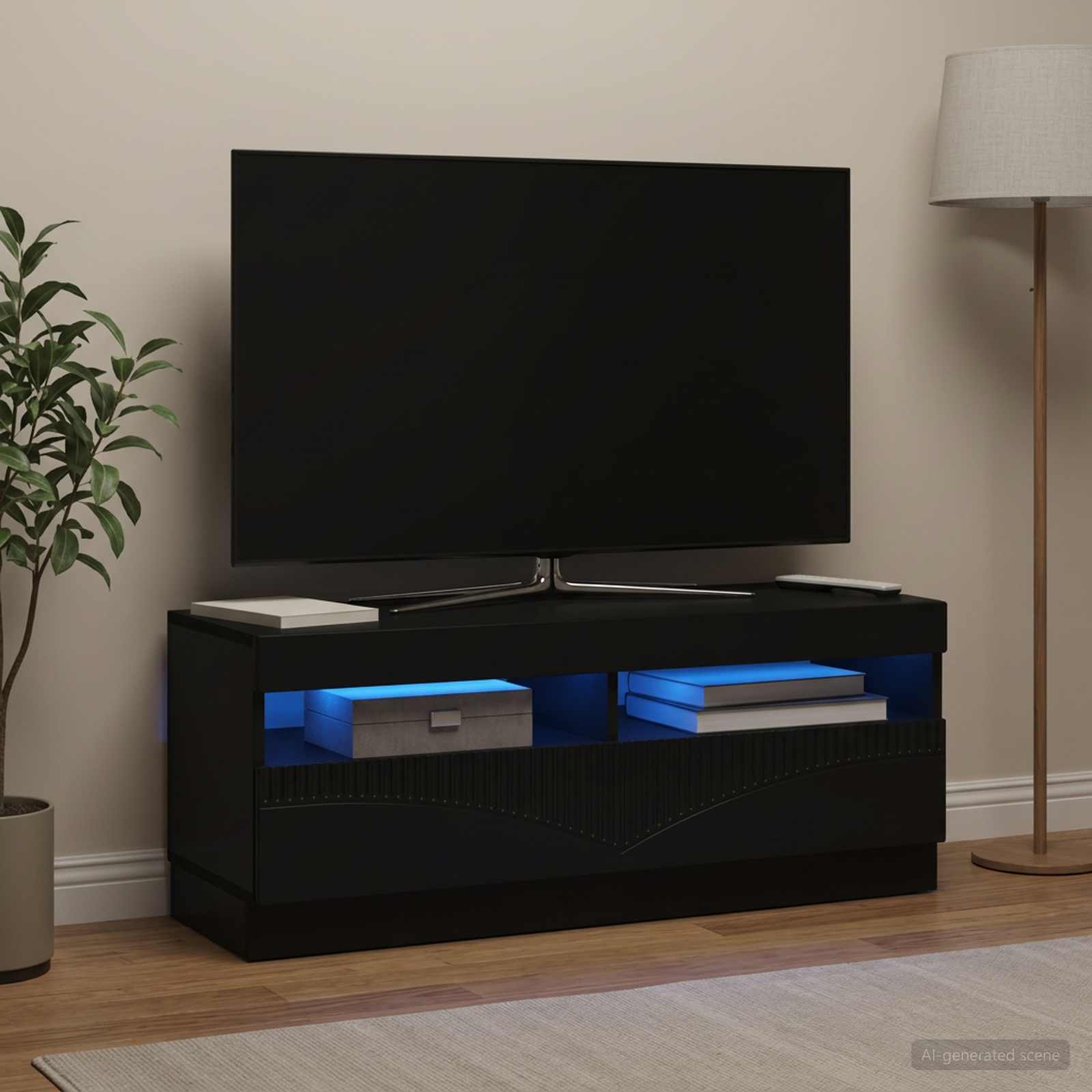 LED TV-kaappi Musta Tekninen puu