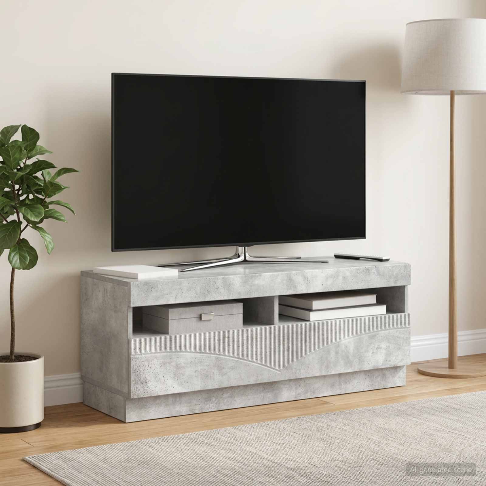 LED TV-kaappi Betoninharmaa Tekninen puu