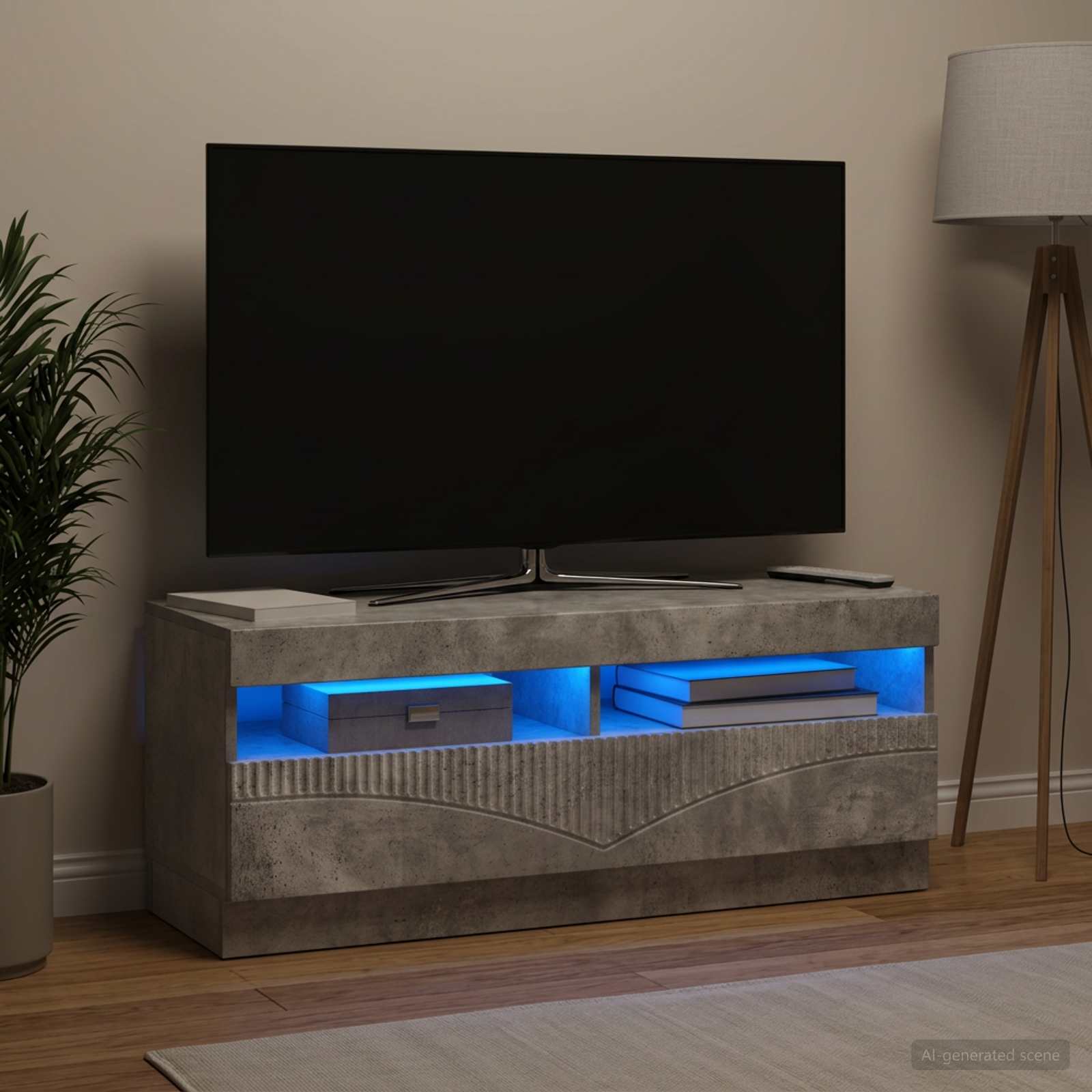 LED TV-kaappi Betoninharmaa Tekninen puu - Image 4