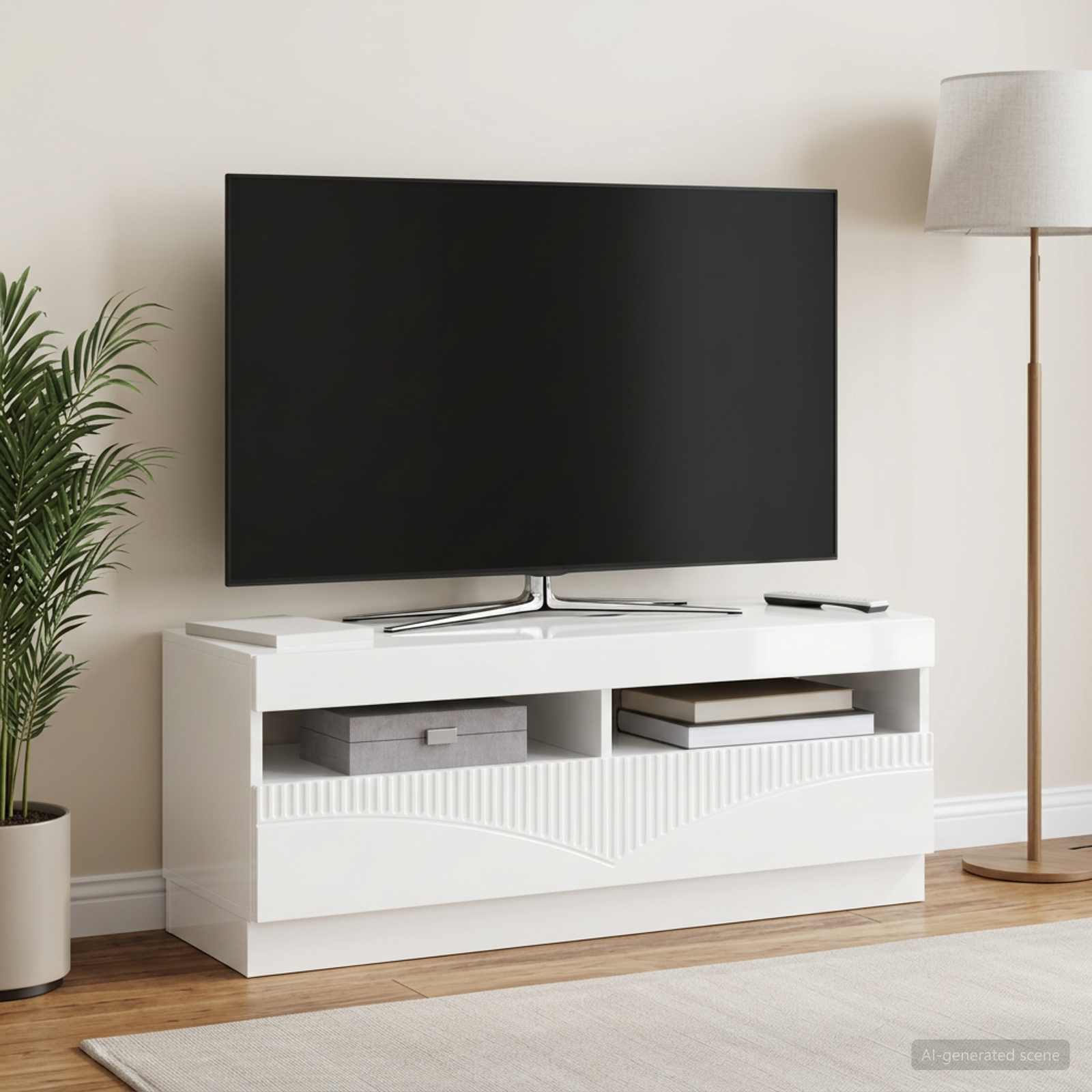 LED TV omarica Bela visok sijaj Inženirski les