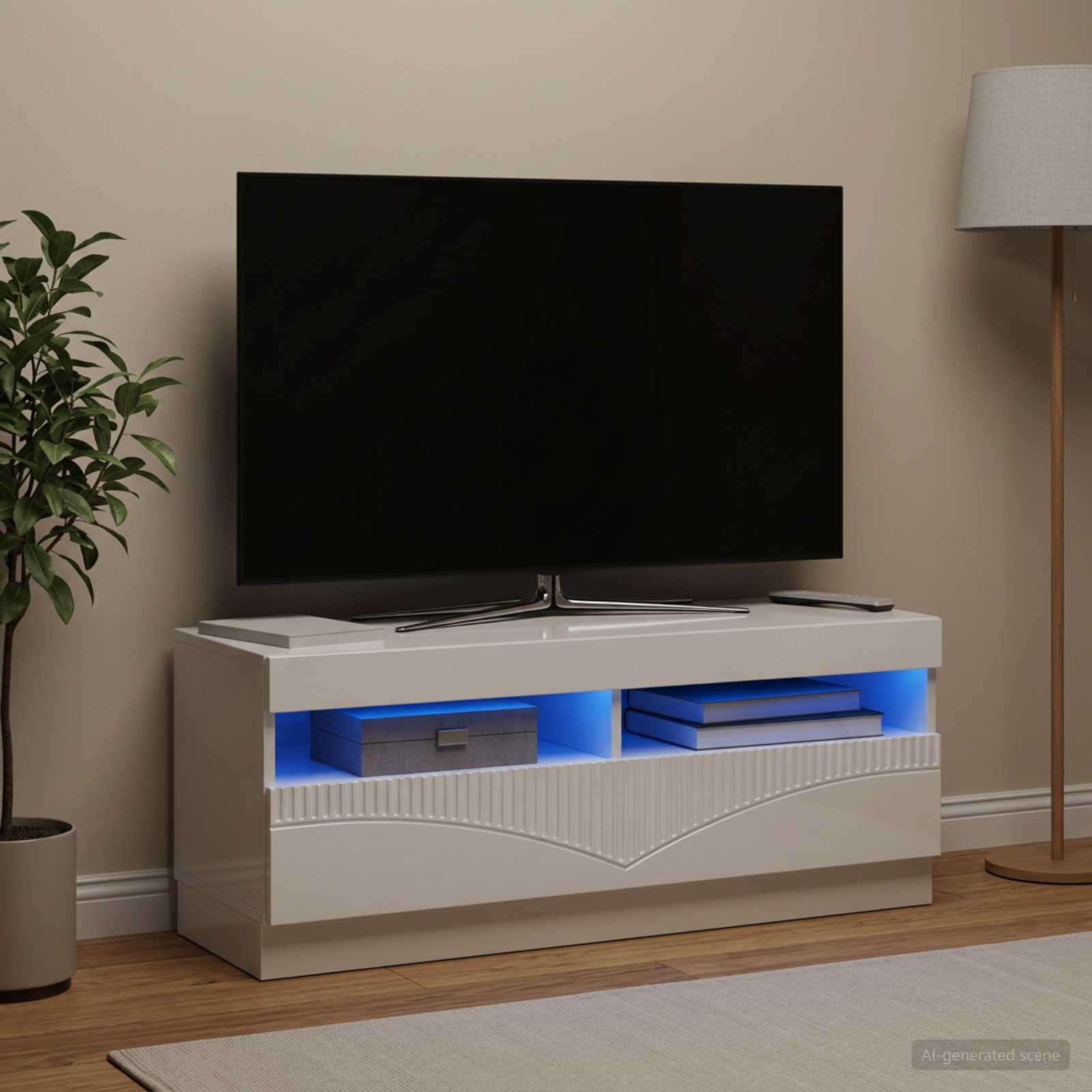 LED TV-kaappi Korkeakiiltoinen valkoinen Tekninen puu