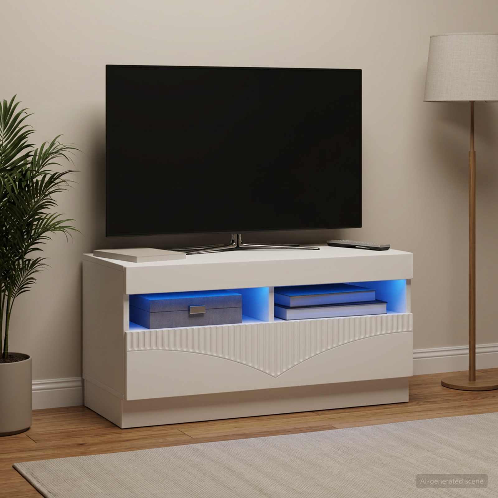 LED TV-kaappi valkoinen Tekninen puu - Image 4