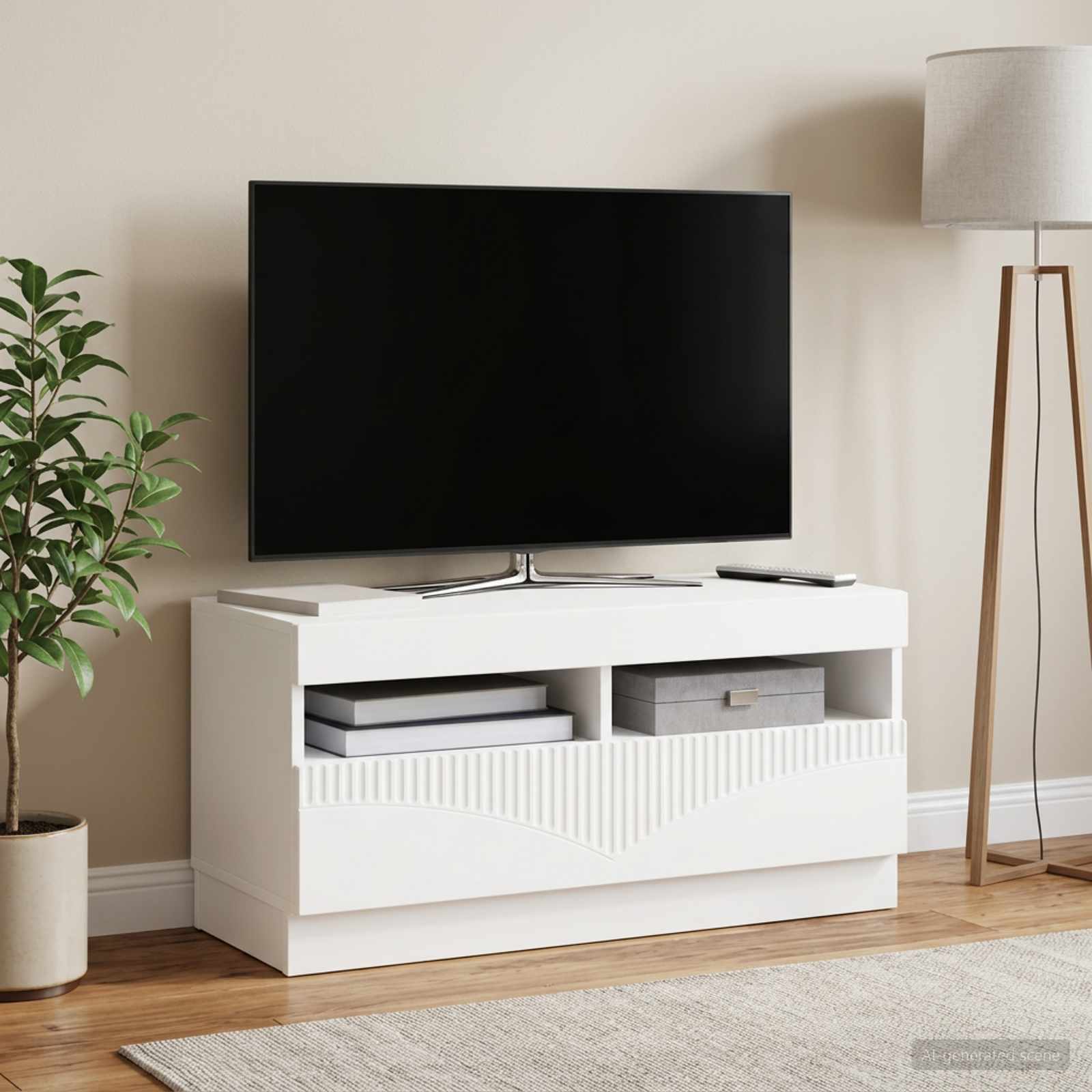 LED TV-kaappi valkoinen Tekninen puu