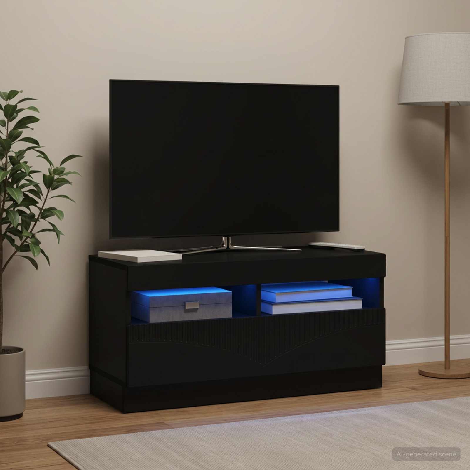 LED TV-kaappi Musta Tekninen puu