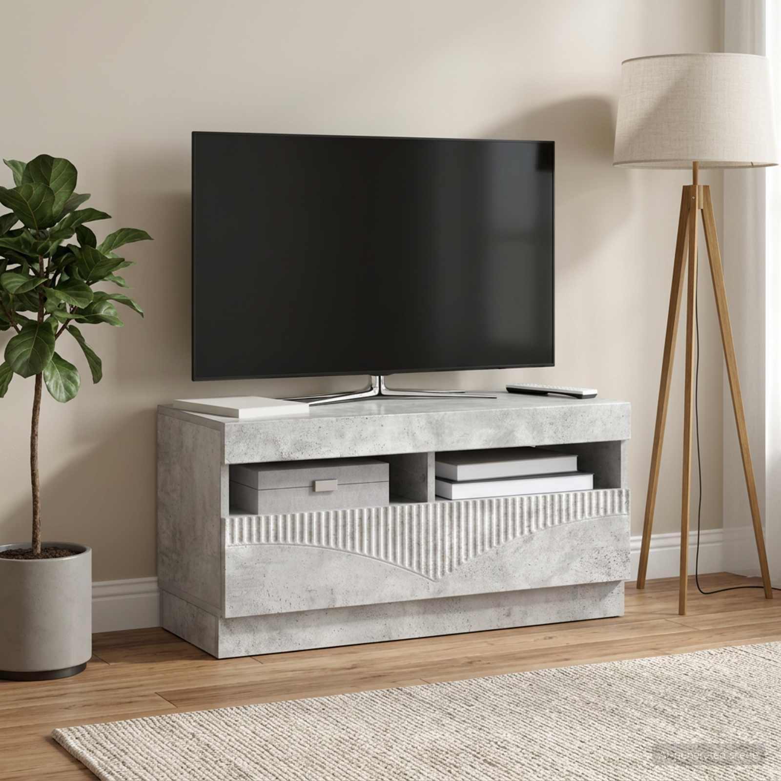 LED TV-kaappi Betoninharmaa Tekninen puu