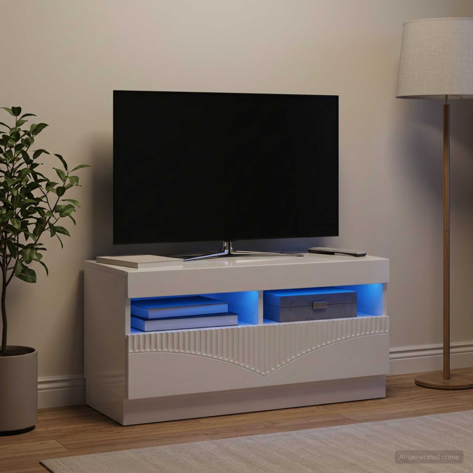 LED TV-kaappi Korkeakiiltoinen valkoinen Tekninen puu