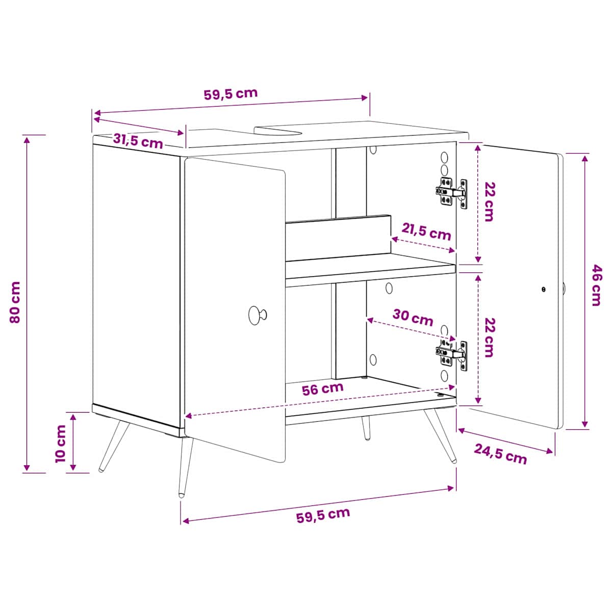 Badeværelsesskabsunder BREDA 59,5 x 31,5 x 59 cm - Billede 10