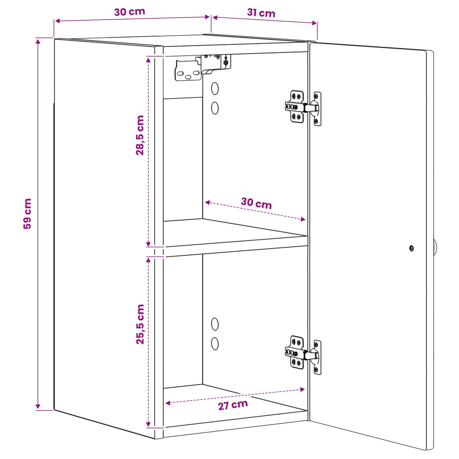 vidaXL Badkamer wandkast BREDA Grijs Sonoma 30 x 31 x 59 cm