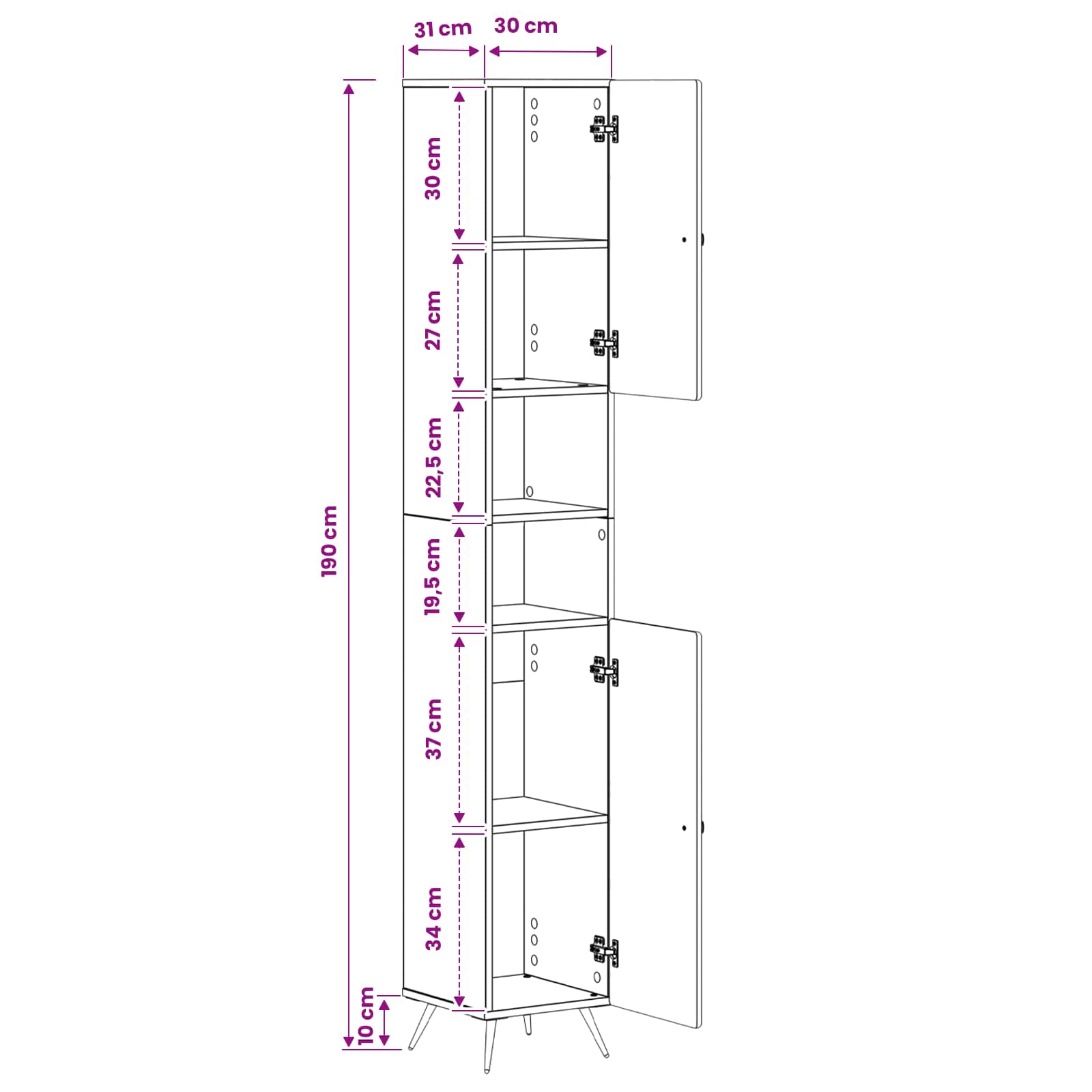 Bathroom Cabinet with Open Shelf BREDA size guide