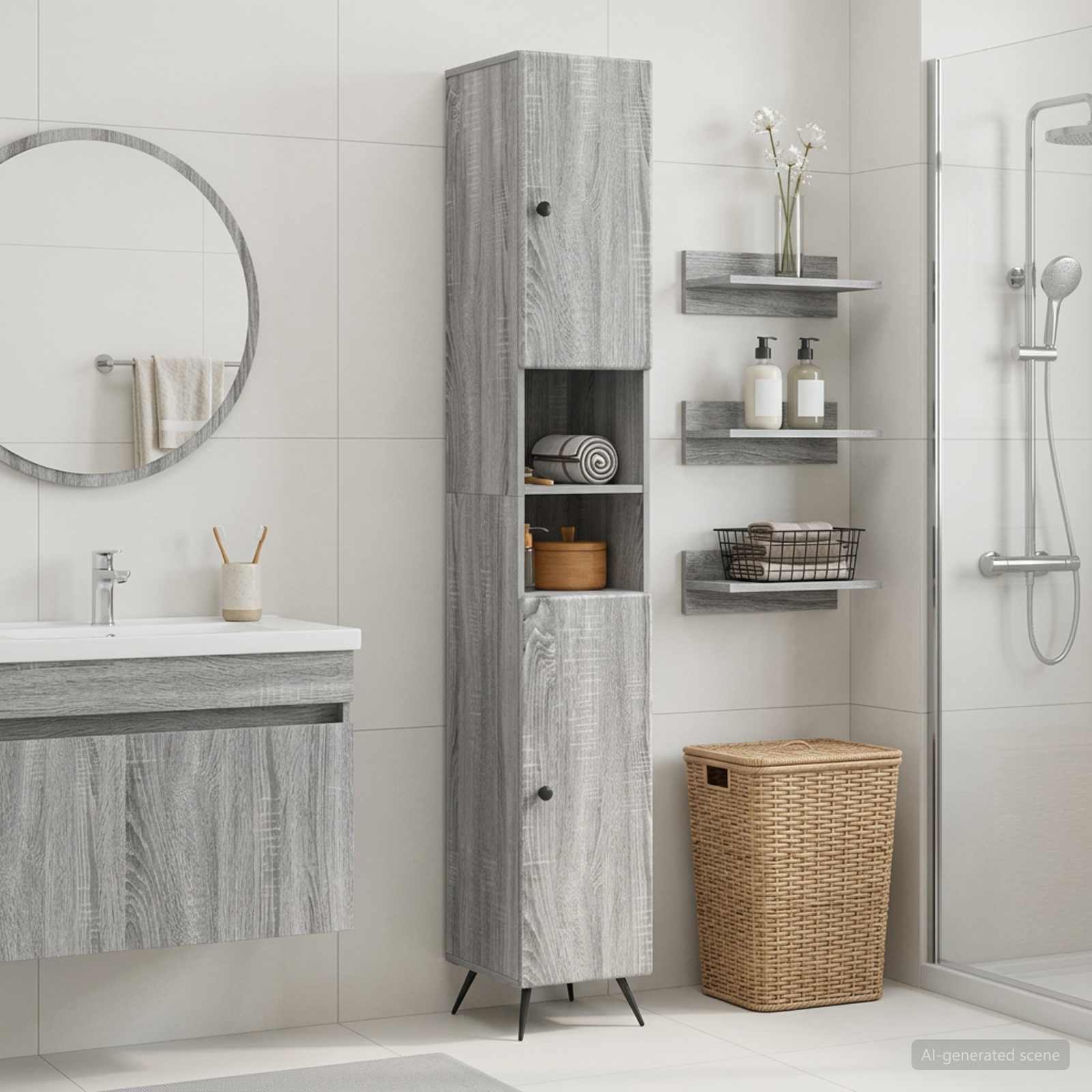 vidaXL Badkamerkast met Open Plank BREDA Grijs Sonoma 30 x 31 x 190 cm