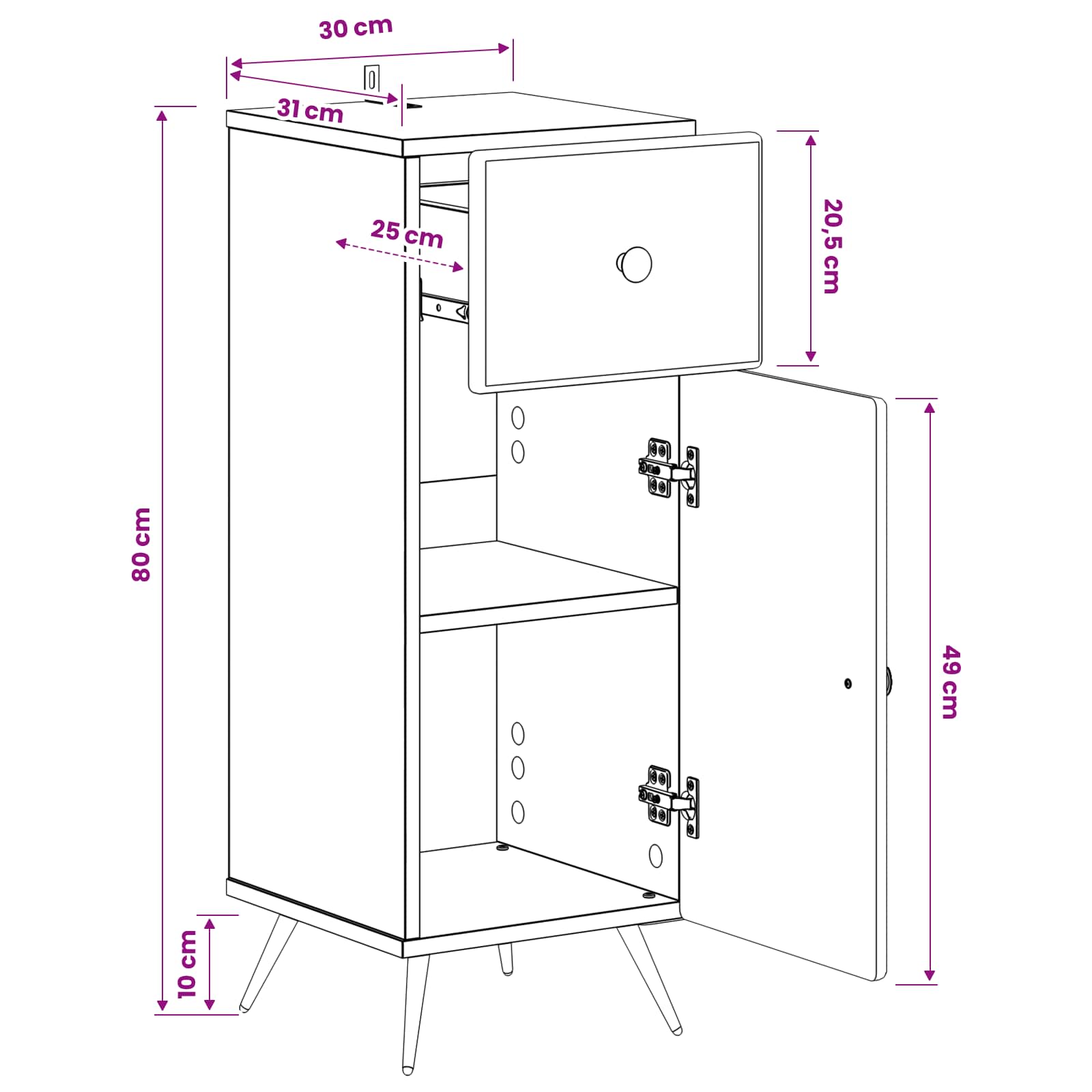 vidaXL Badkamer Opbergkast BREDA Hoogglans Wit 30 x 31 x 80 cm