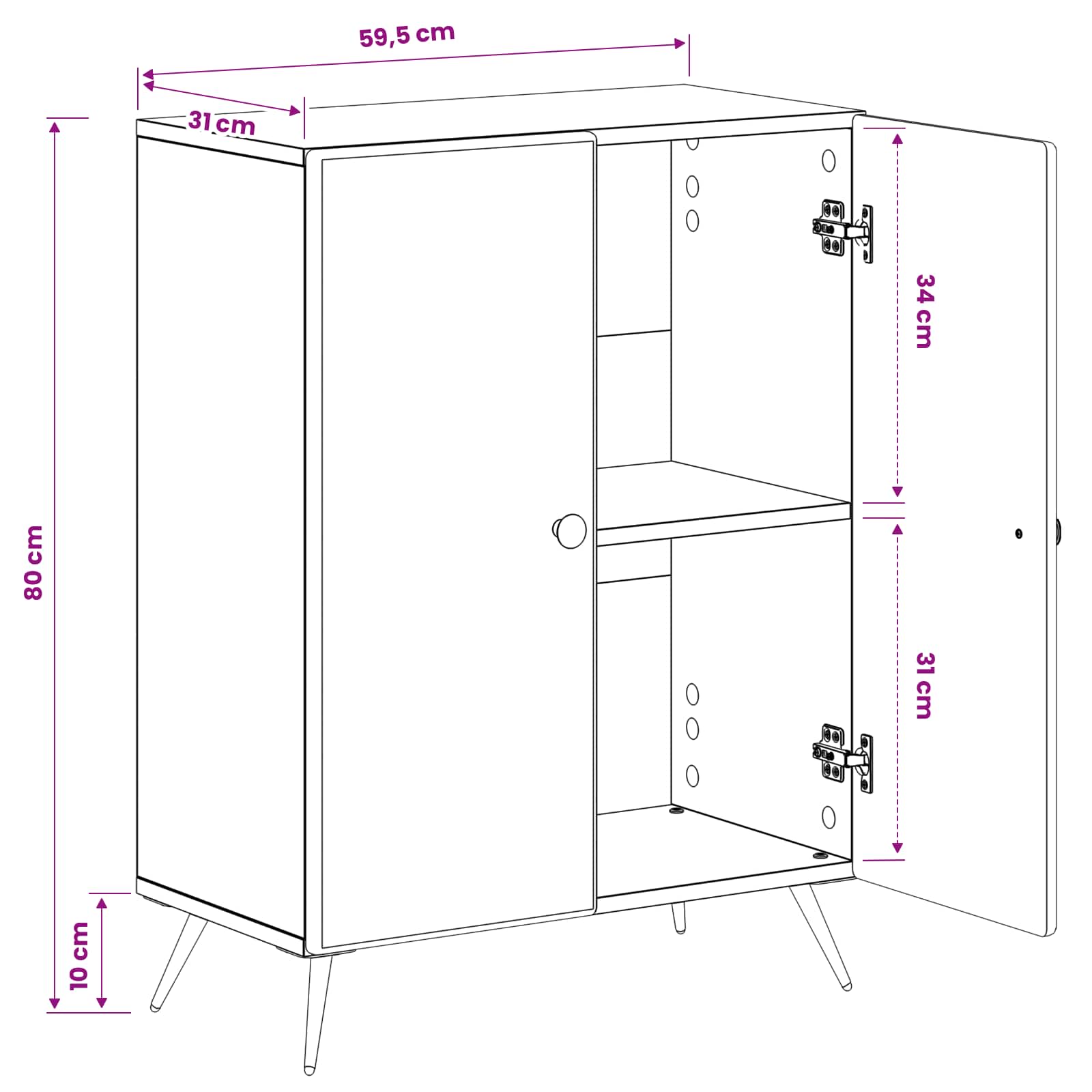 vidaXL Badkamer Opbergkast BREDA Hoogglans Wit 59,5 x 31 x 80 cm