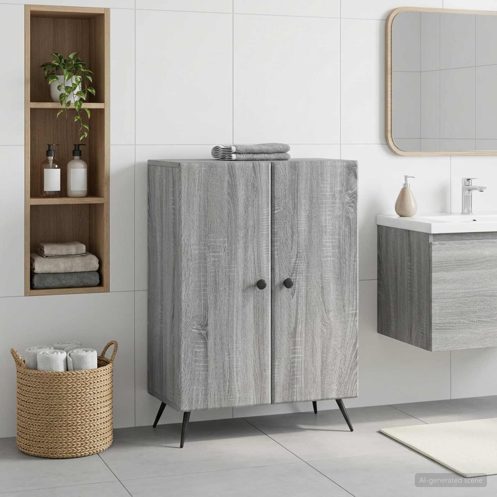 vidaXL Badkamer Opbergkast BREDA Grijs Sonoma 59,5 x 31 x 80 cm