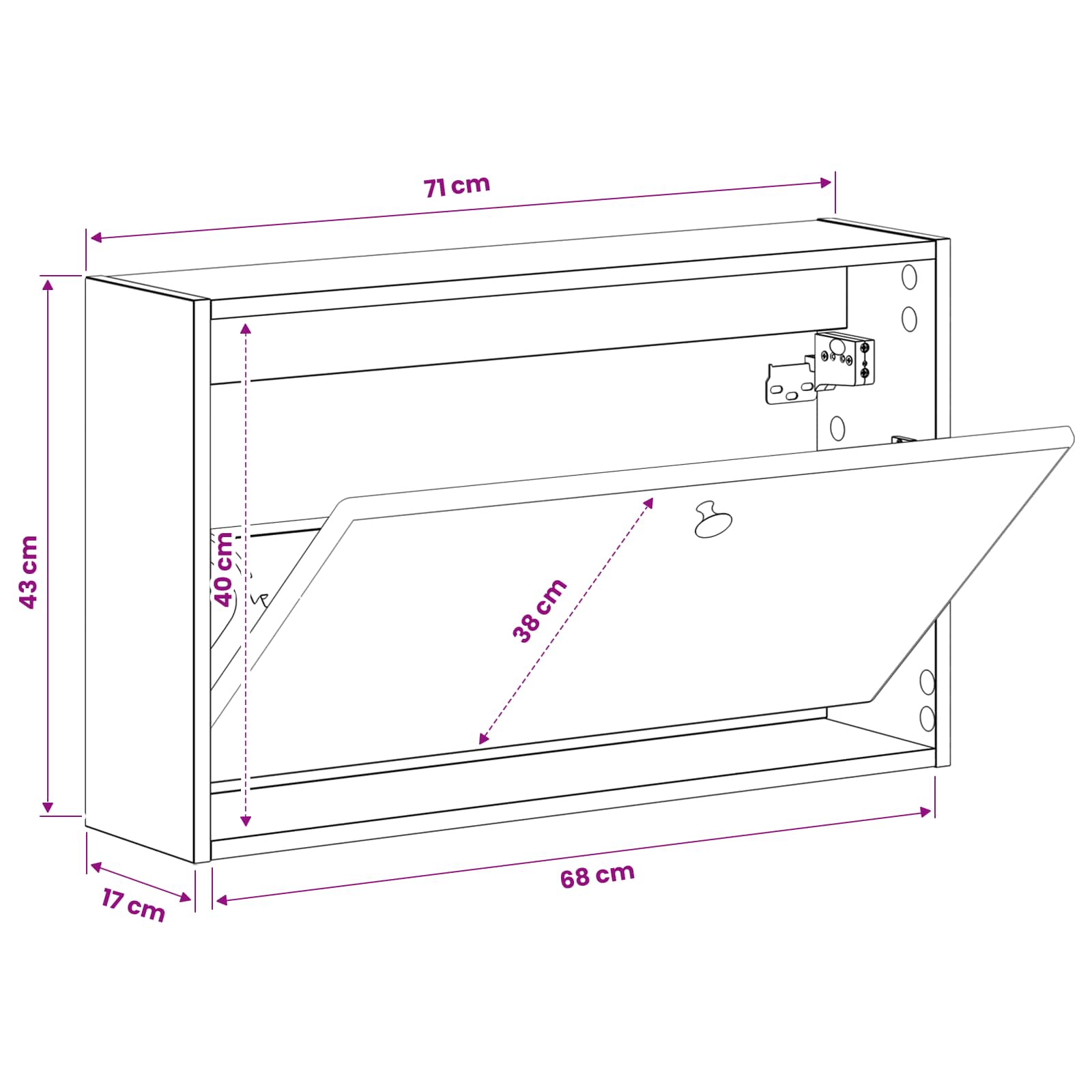 Wandgemonteerde Schoenkast BREDA 71 x 17 x 43 cm Bewerkt hout image 8