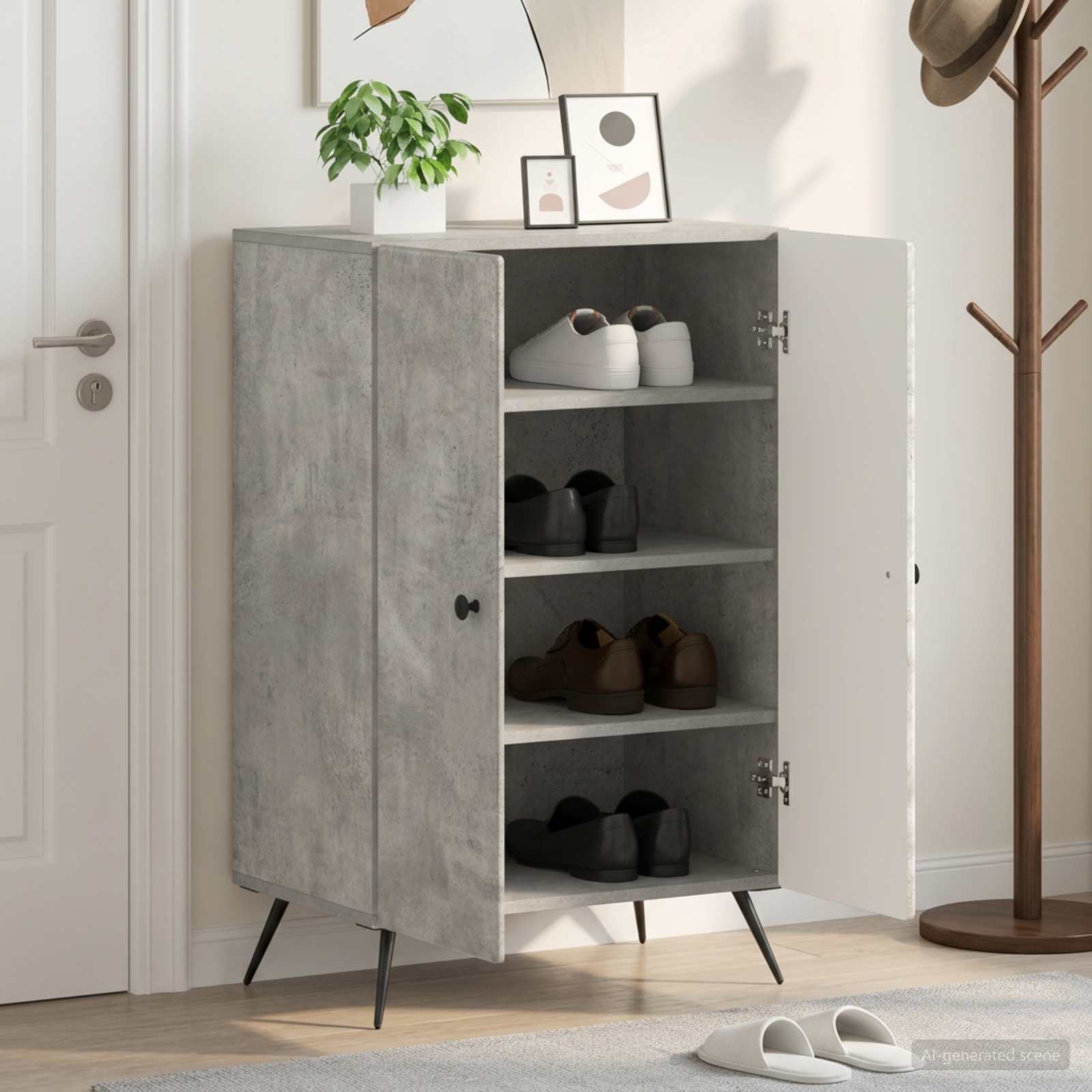 vidaXL Schoenenkast BREDA 59,5 x 39,5 x 90 cm Bewerkt hout Betongrijs