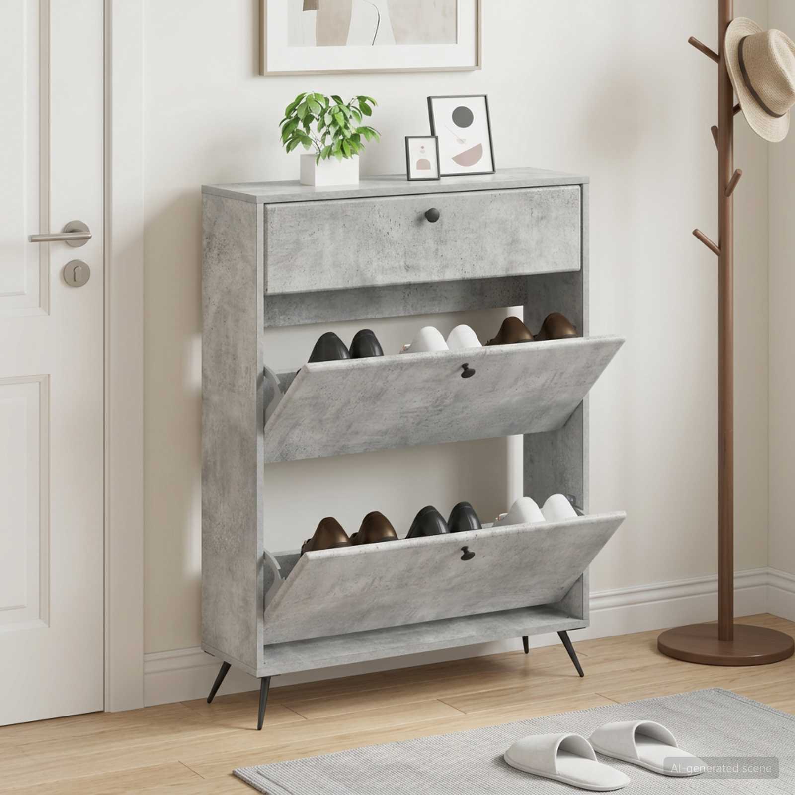 vidaXL Schoenenkast BREDA 78 x 24 x 103 cm Bewerkt hout Betongrijs