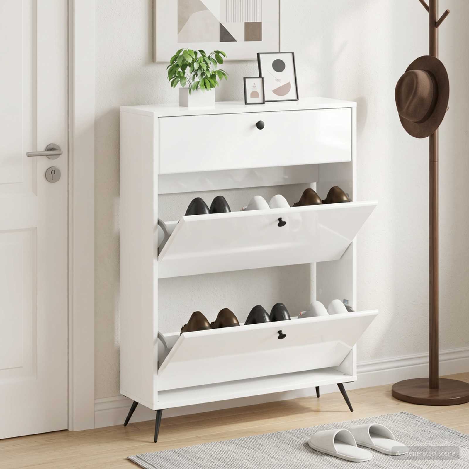vidaXL Schoenenkast BREDA 78 x 24 x 103 cm Bewerkt hout Hoogglans Wit