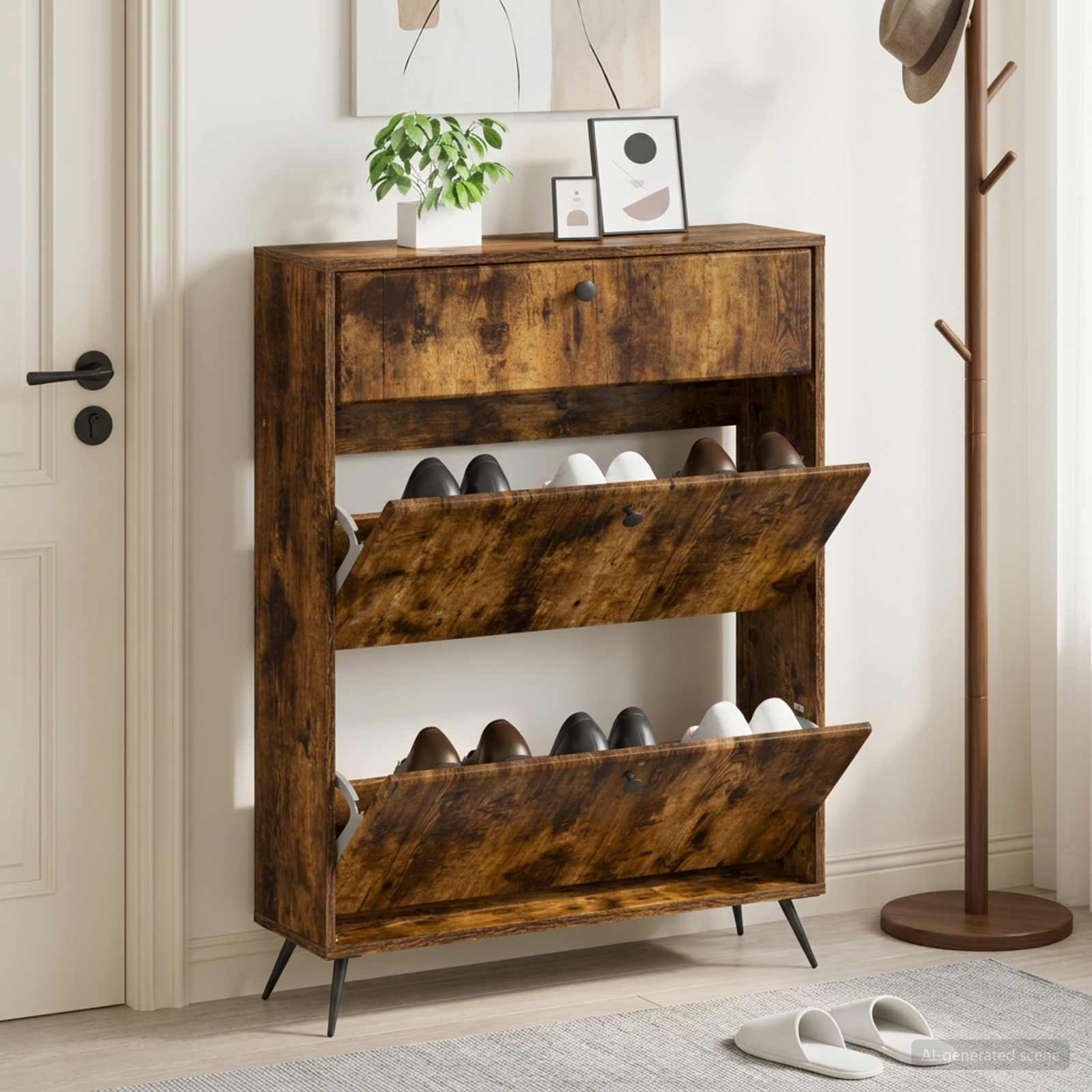 vidaXL Schoenenkast BREDA 78 x 24 x 103 cm Bewerkt hout Gerookt eiken