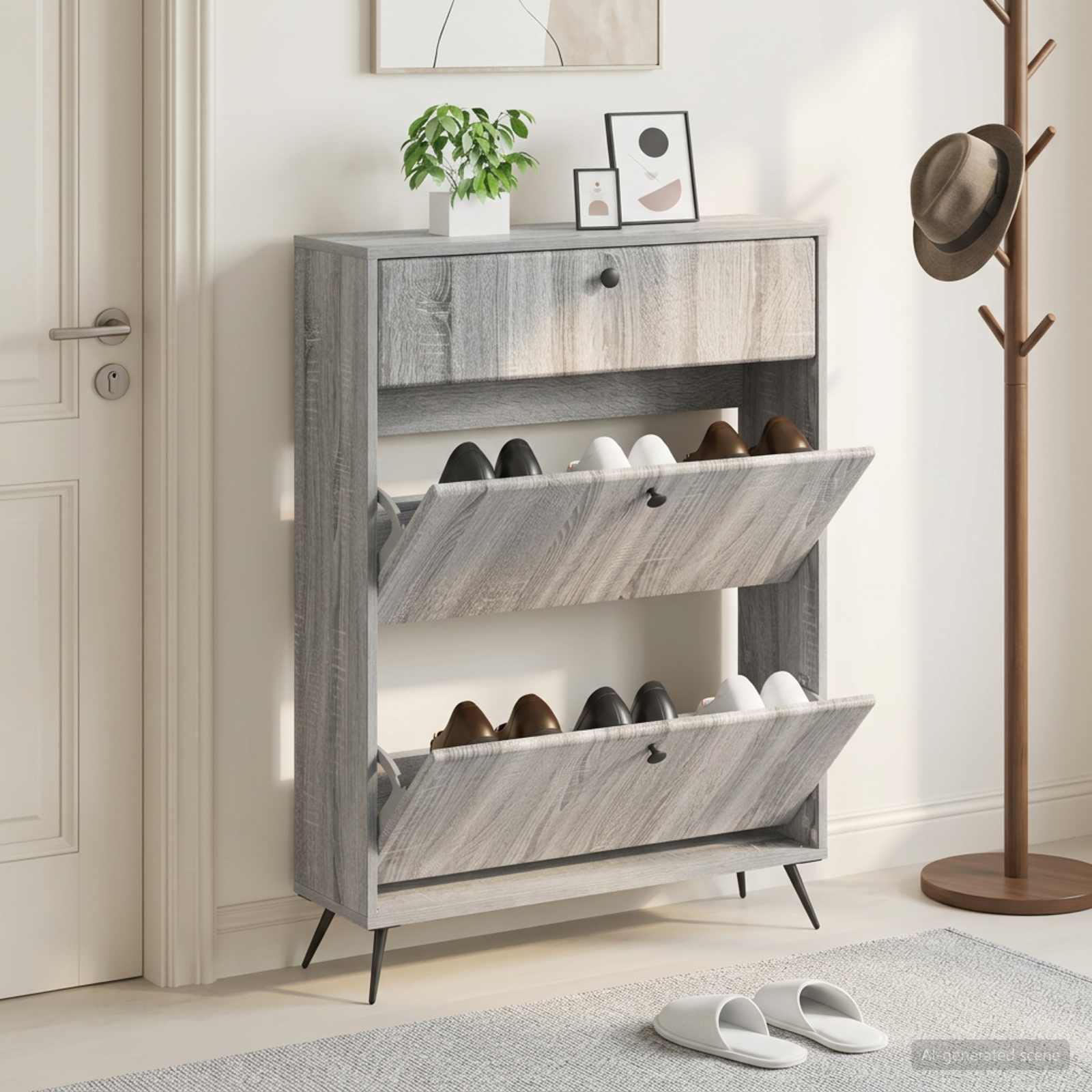 vidaXL Schoenenkast BREDA 78 x 24 x 103 cm Bewerkt hout Grijs Sonoma