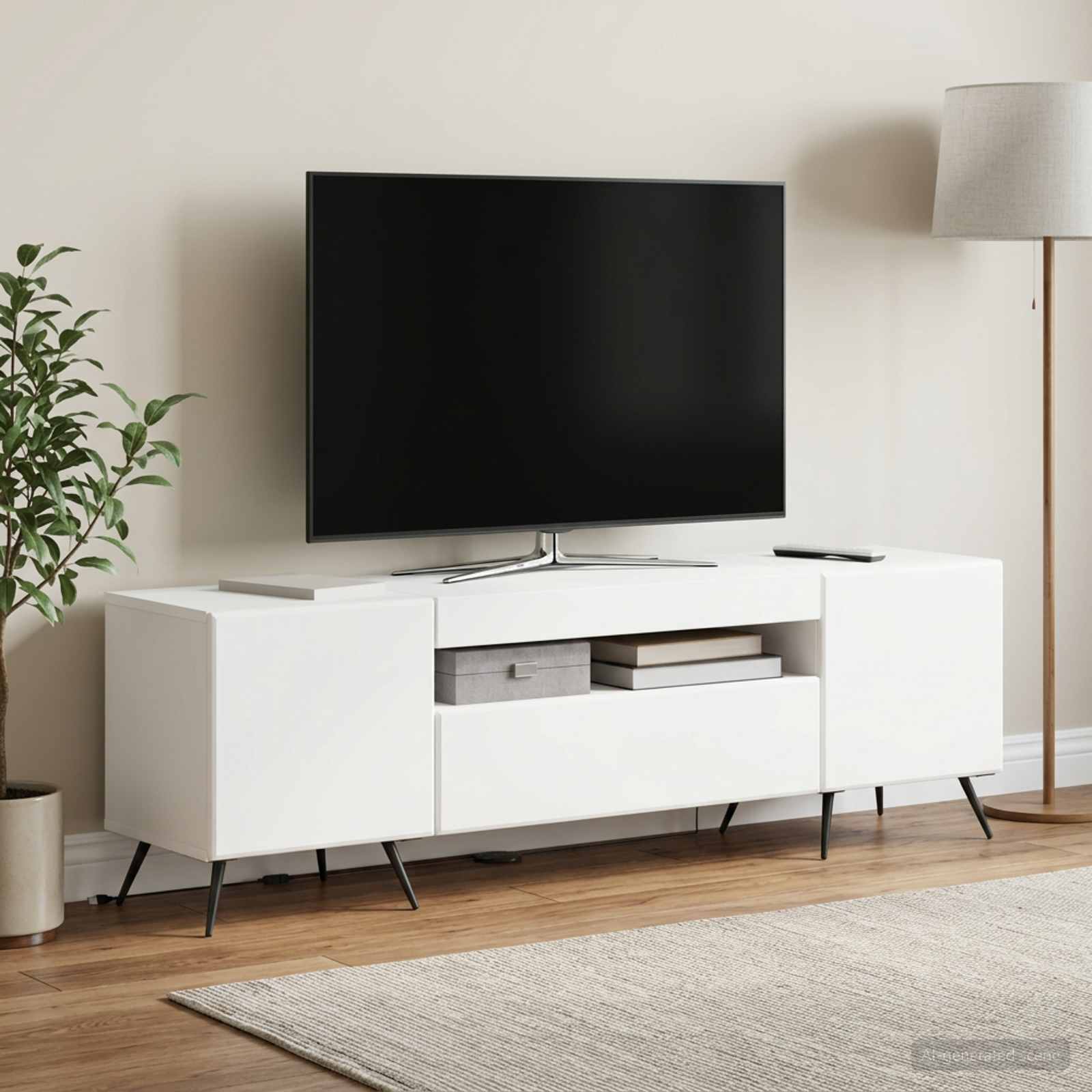 LED TV-kaappi valkoinen Tekninen puu