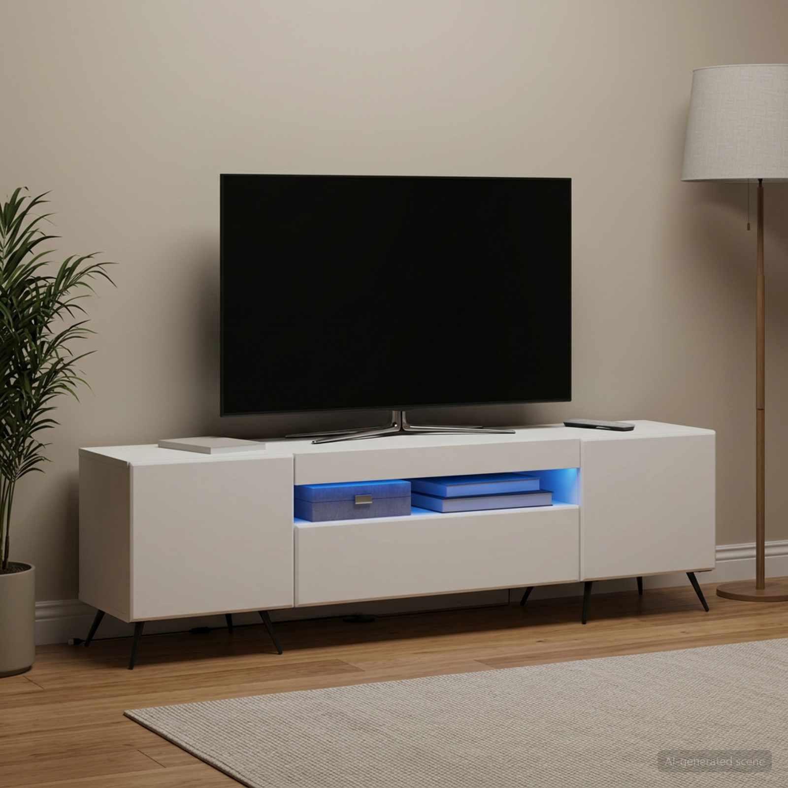 LED TV-kaappi valkoinen Tekninen puu - Image 4