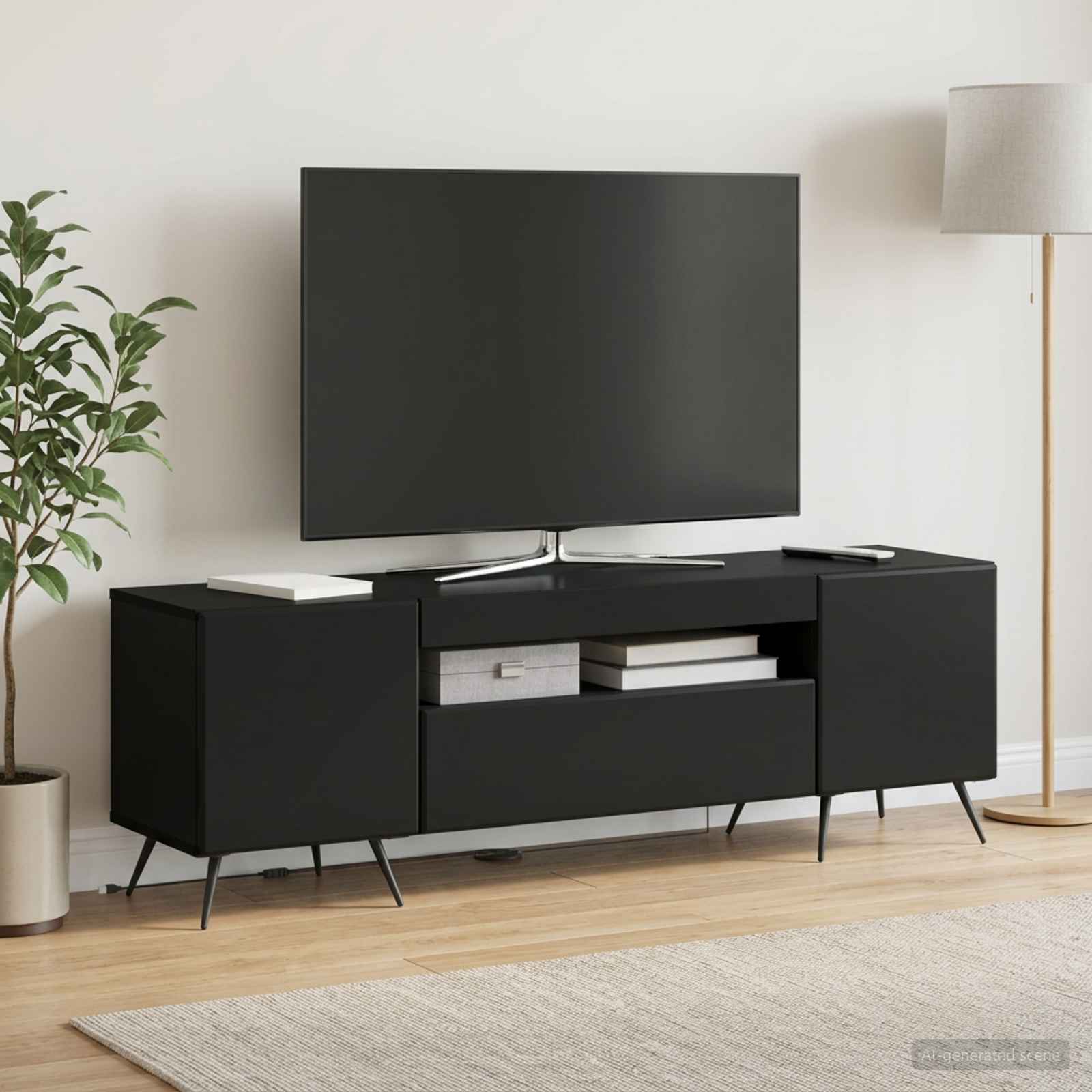 LED TV-kaappi Musta Tekninen puu